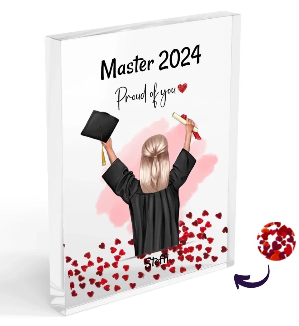Master Abschluss Tochter Acrylglas Bild personalisiert mit Konfetti - Cantty