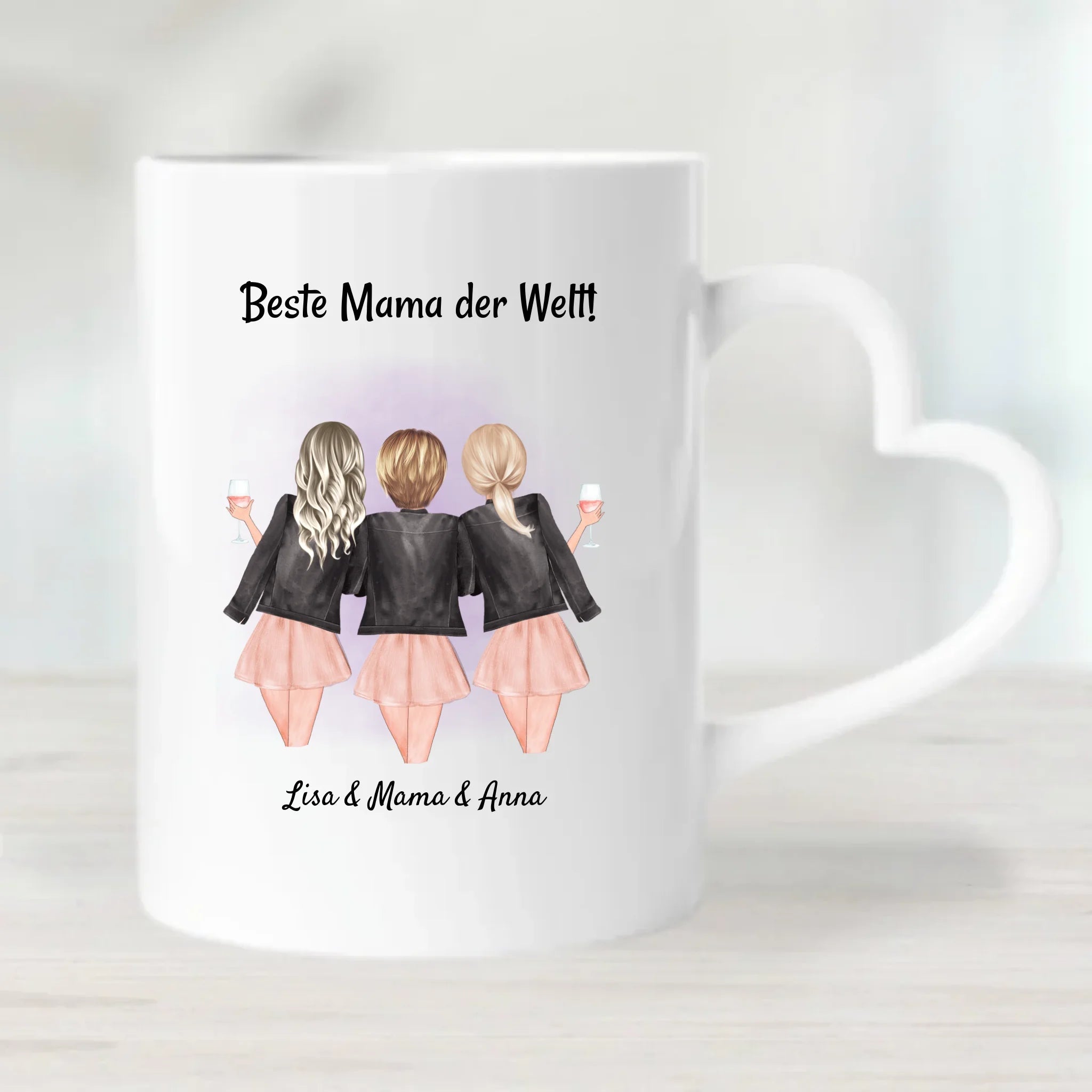 Mutter 2 Töchter Herztasse Geschenk personalisiert - Cantty
