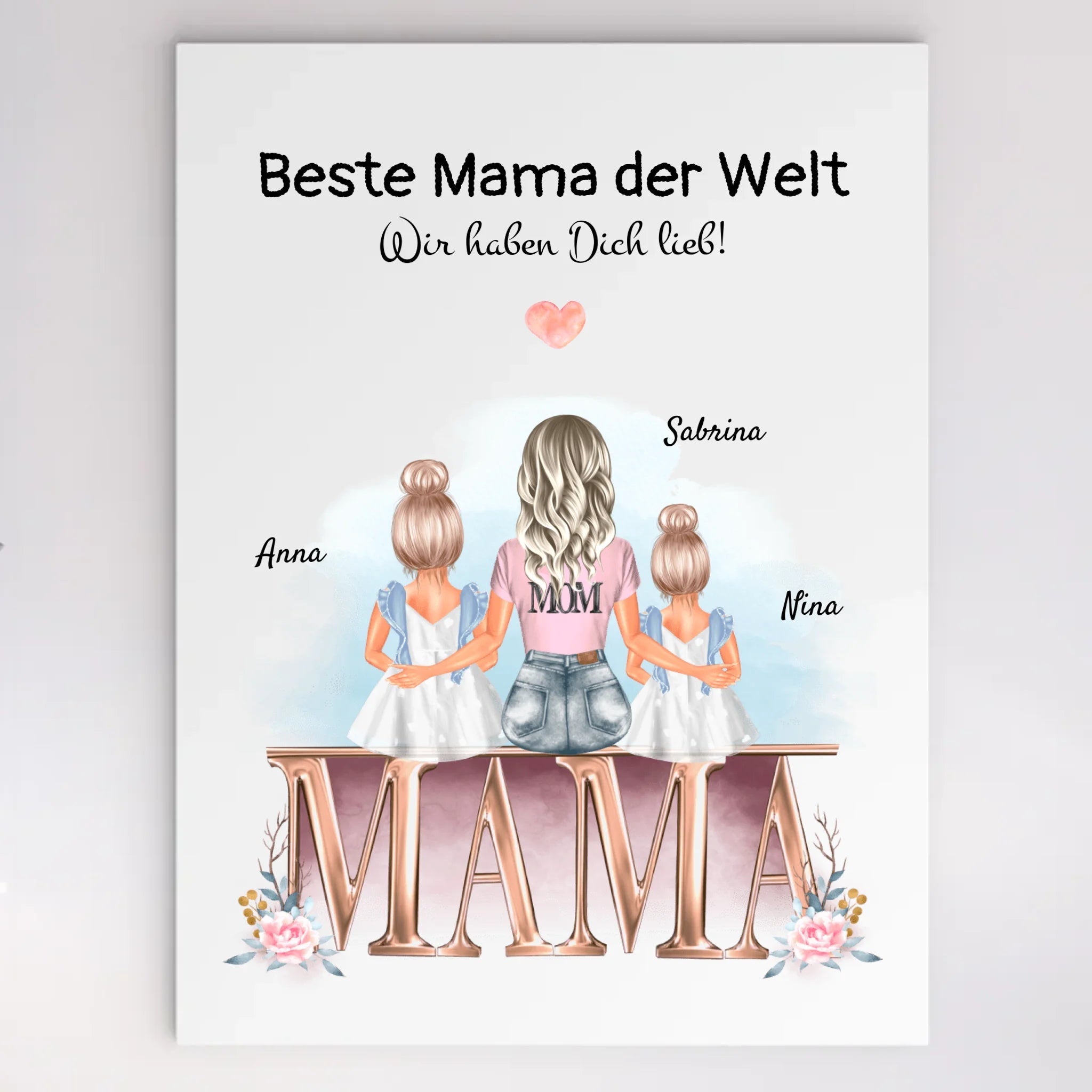Mutter und 2 kleine Töchter Acrylglas Bild personalisiert - Cantty