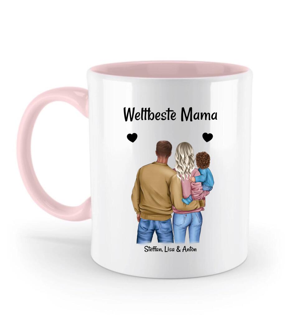 Muttertag Familie mit Kind Tasse personalisiert - Cantty