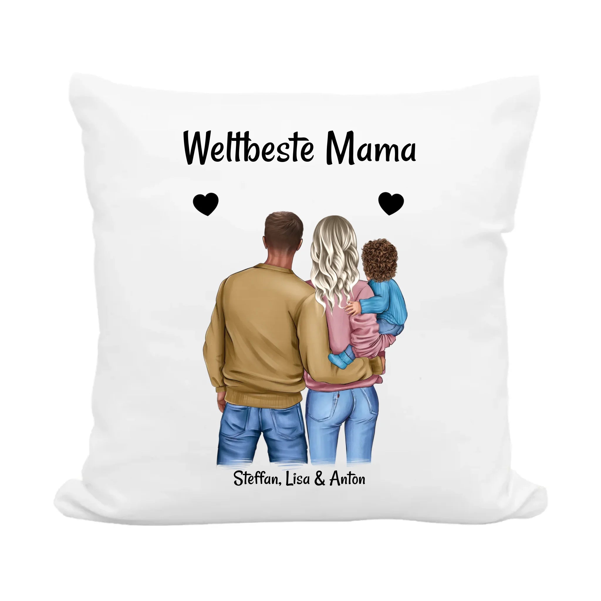 Muttertagsgeschenk Kissen Mama Papa und kleines Kind - Cantty