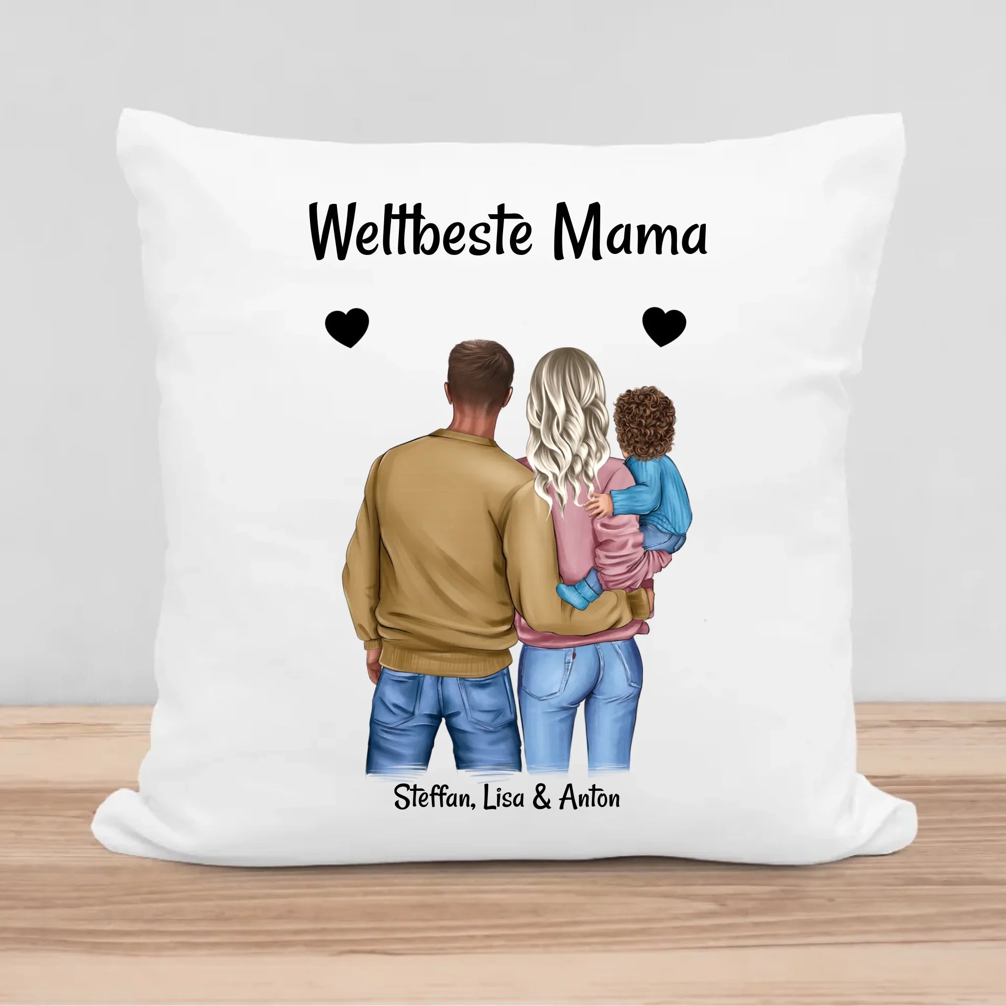 Muttertagsgeschenk Kissen Mama Papa und kleines Kind - Cantty