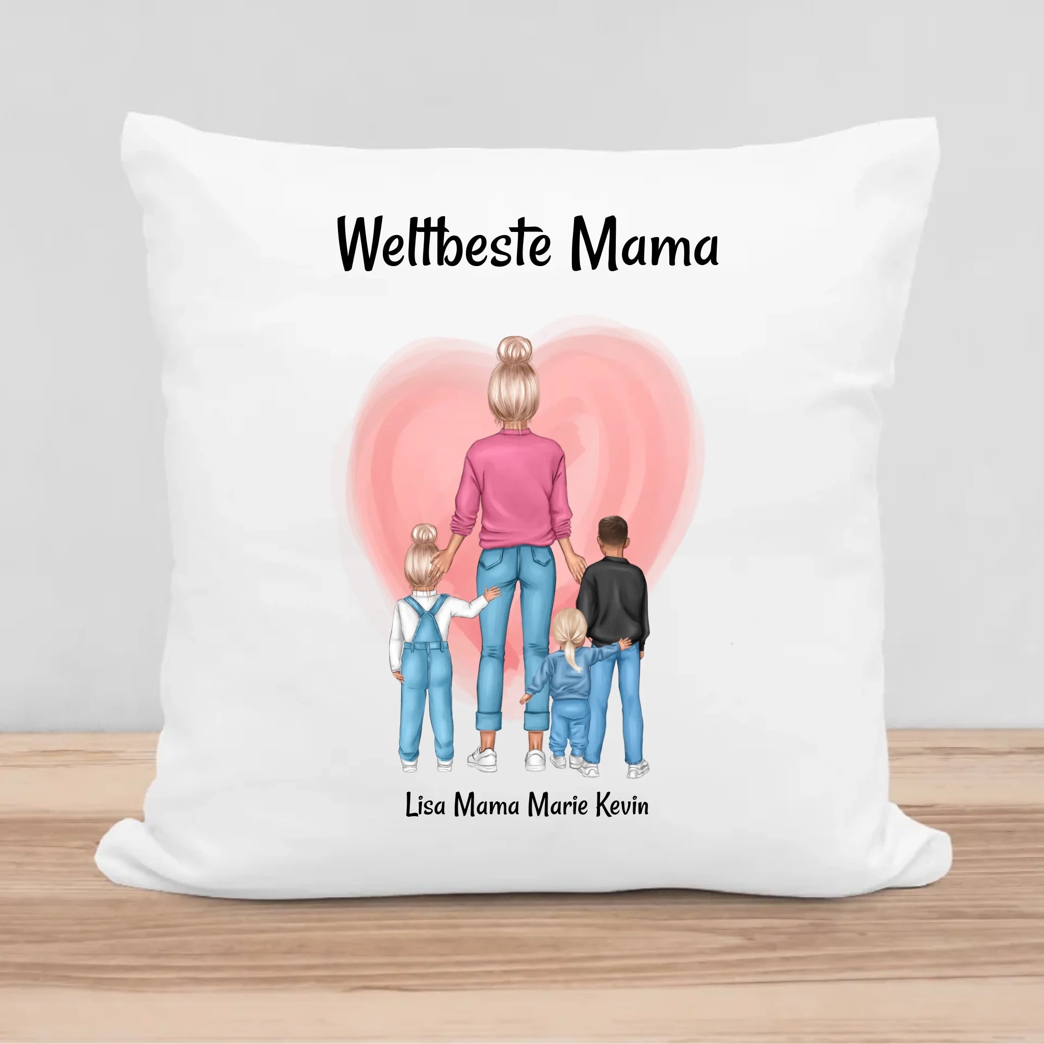 Muttertagsgeschenk Kissen Mama und bis zu 3 Kinder Bild personalisiert - Cantty