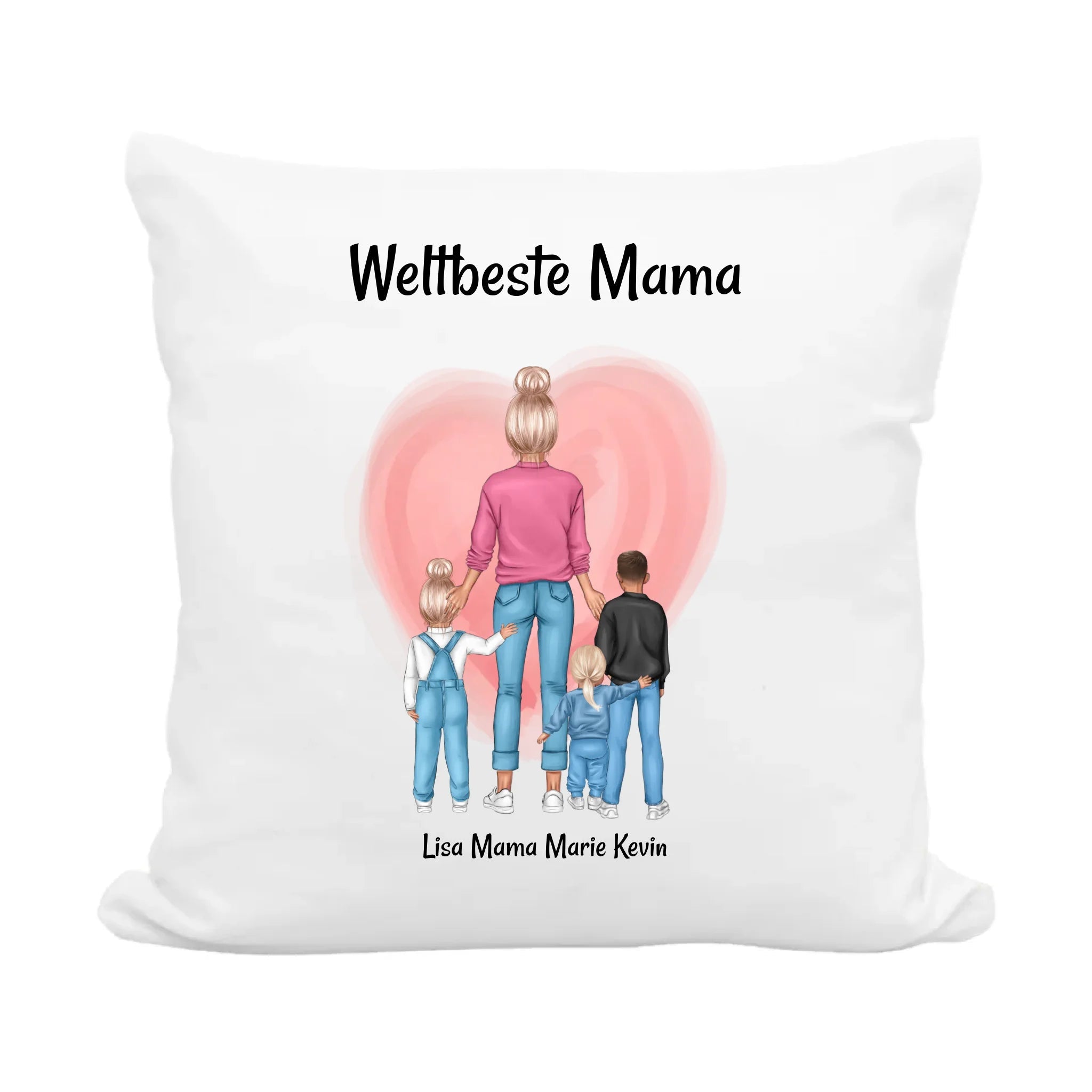 Muttertagsgeschenk Kissen Mama und bis zu 3 Kinder Bild personalisiert - Cantty