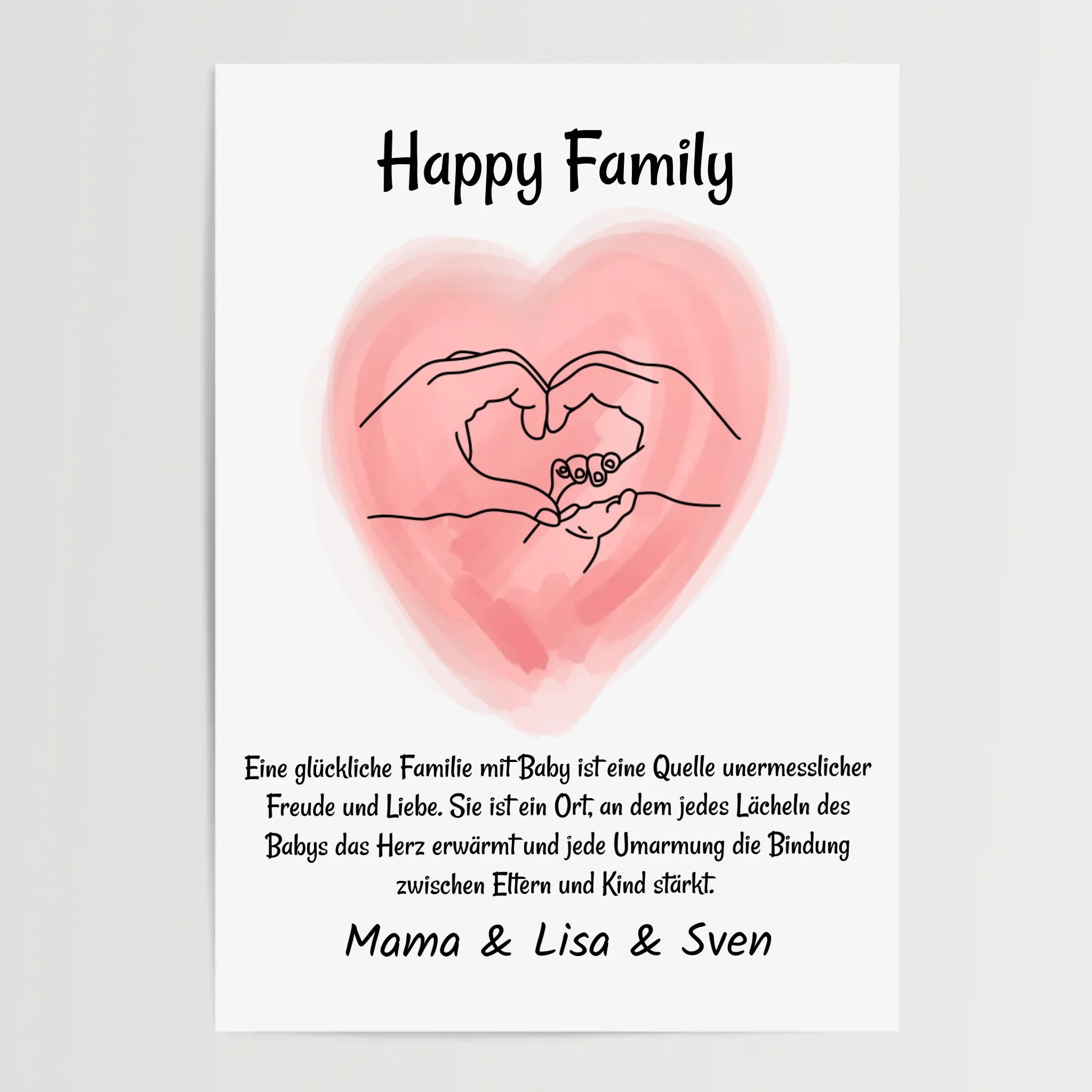 Neugeborenes Baby Poster Geschenk Linien Hände Mama Papa und Baby Personalisiert - Cantty