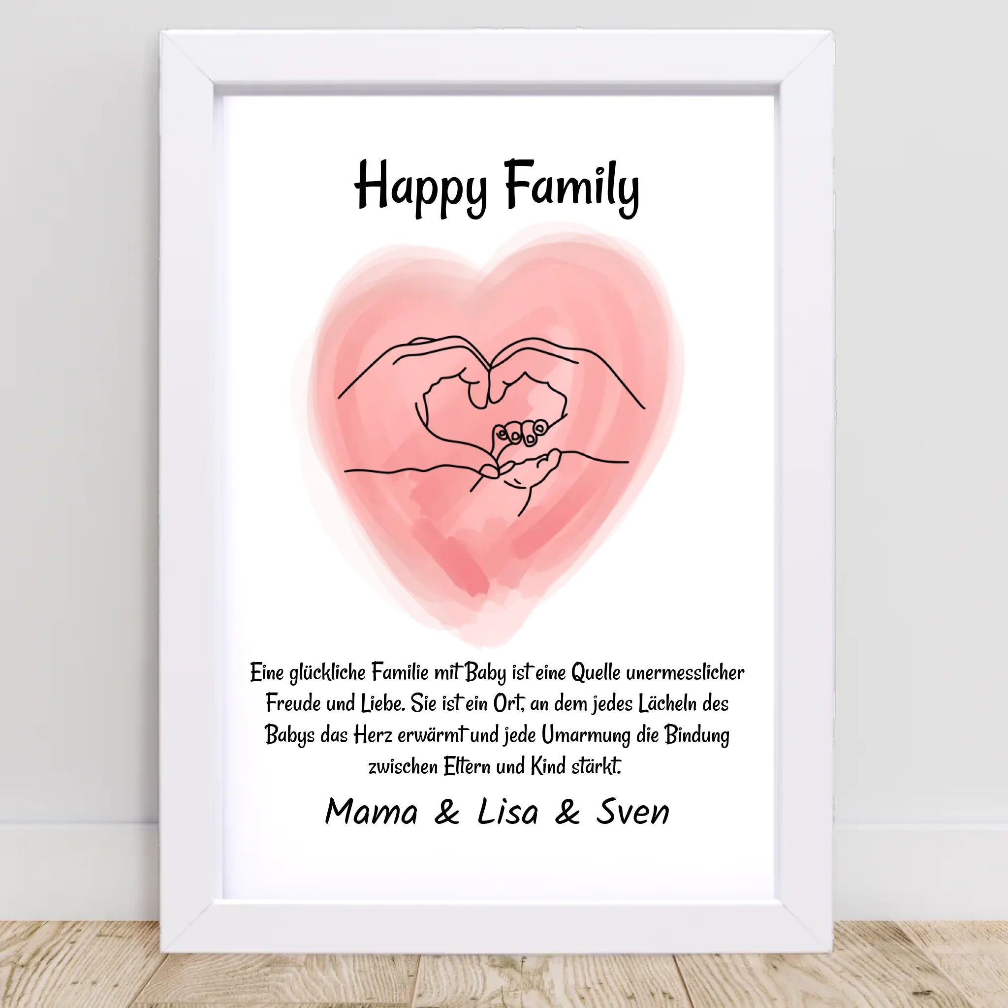 Neugeborenes Baby Poster Geschenk Linien Hände Mama Papa und Baby Personalisiert - Cantty