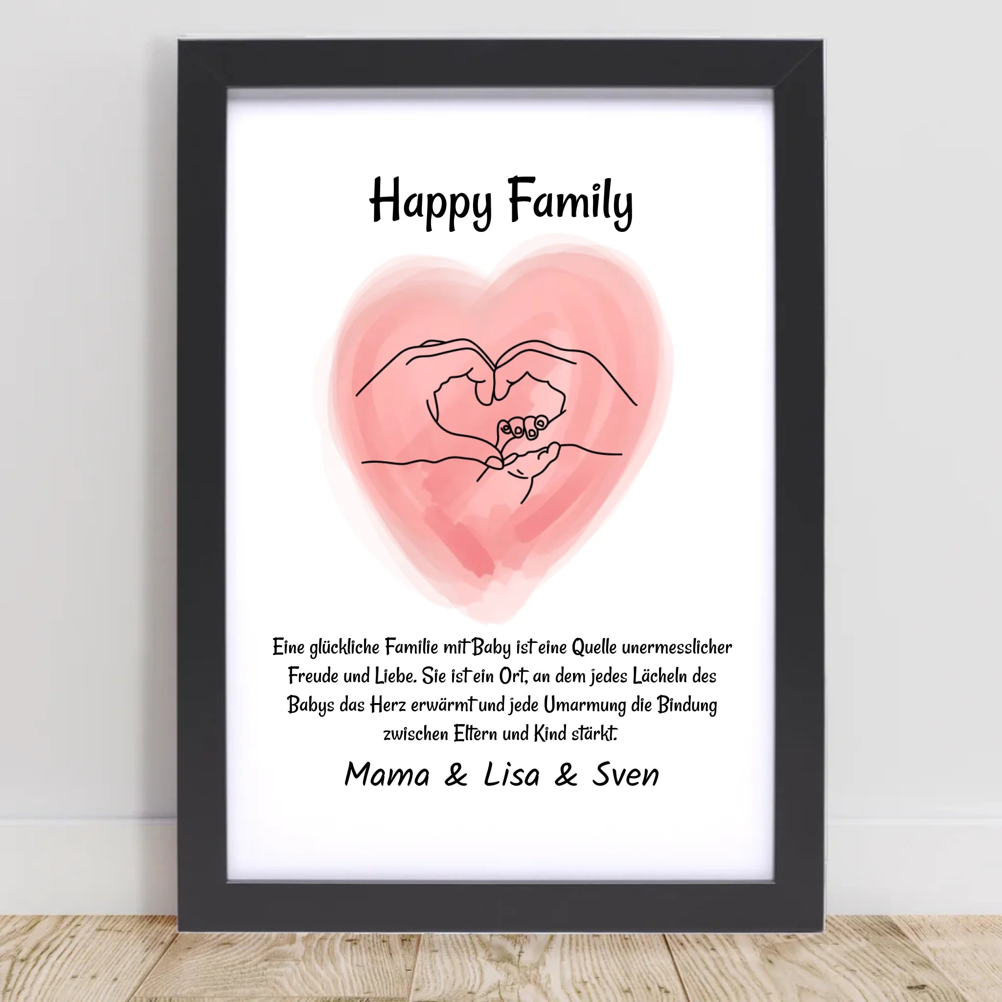 Neugeborenes Baby Poster Geschenk Linien Hände Mama Papa und Baby Personalisiert - Cantty