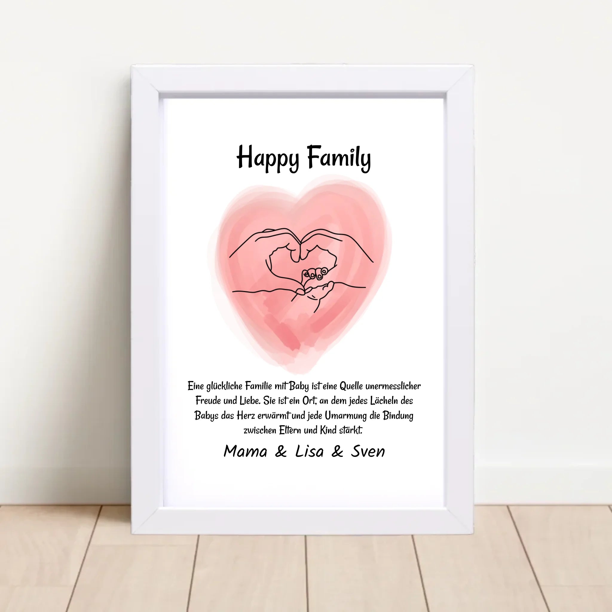 Neugeborenes Baby Poster Geschenk Linien Hände Mama Papa und Baby Personalisiert - Cantty