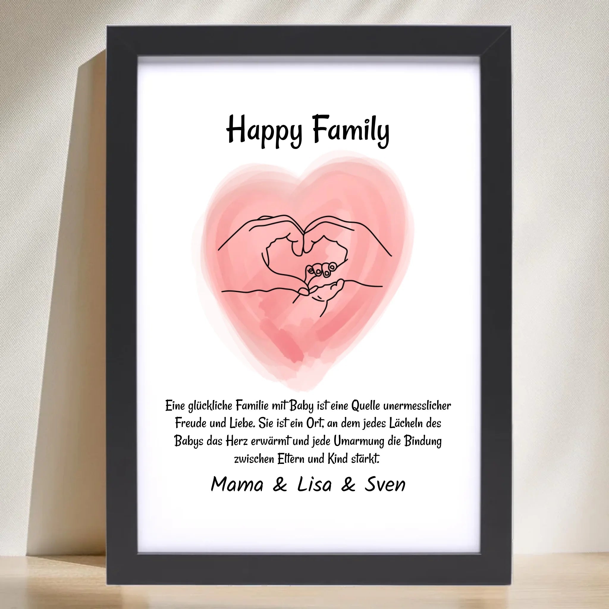 Neugeborenes Baby Poster Geschenk Linien Hände Mama Papa und Baby Personalisiert - Cantty