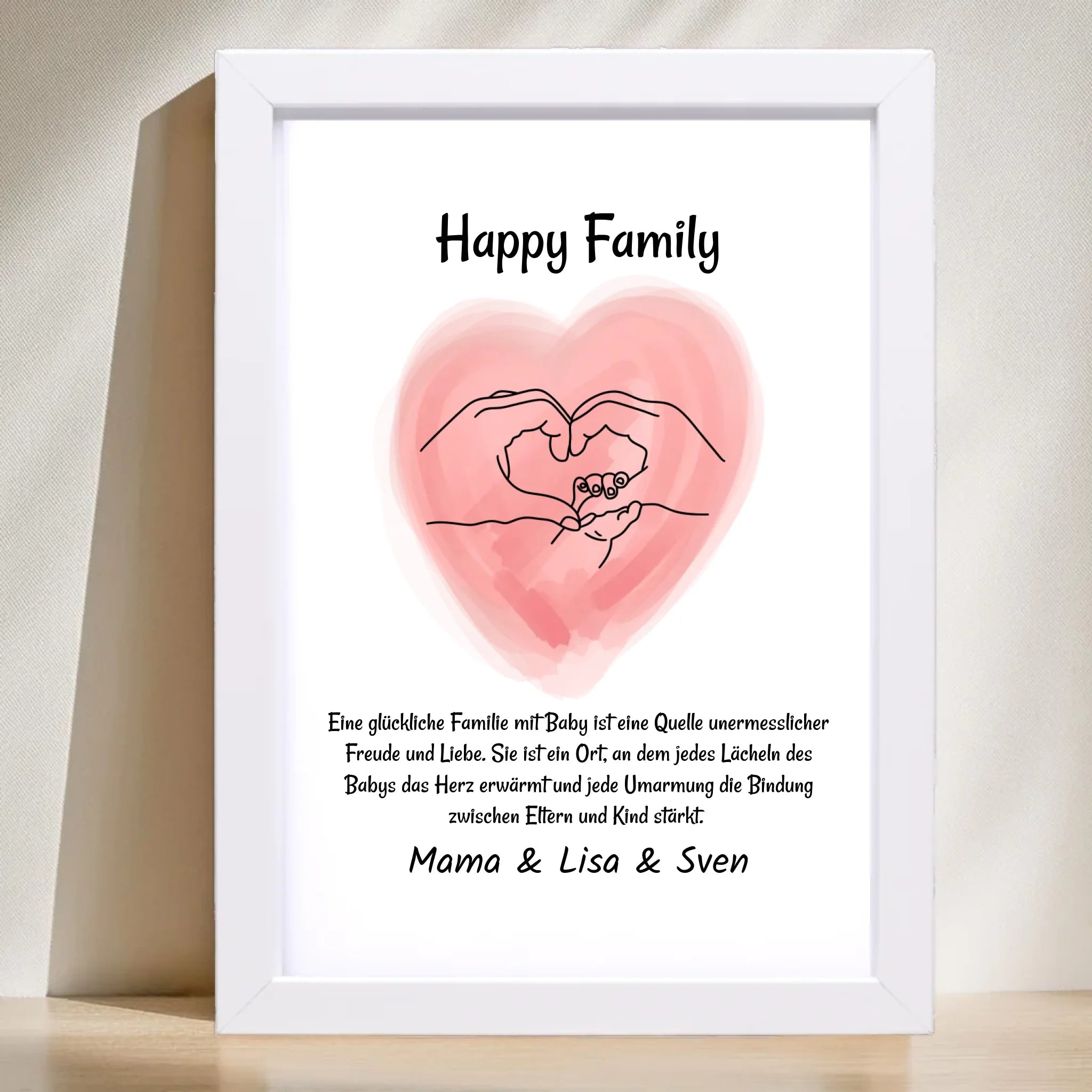 Neugeborenes Baby Poster Geschenk Linien Hände Mama Papa und Baby Personalisiert - Cantty