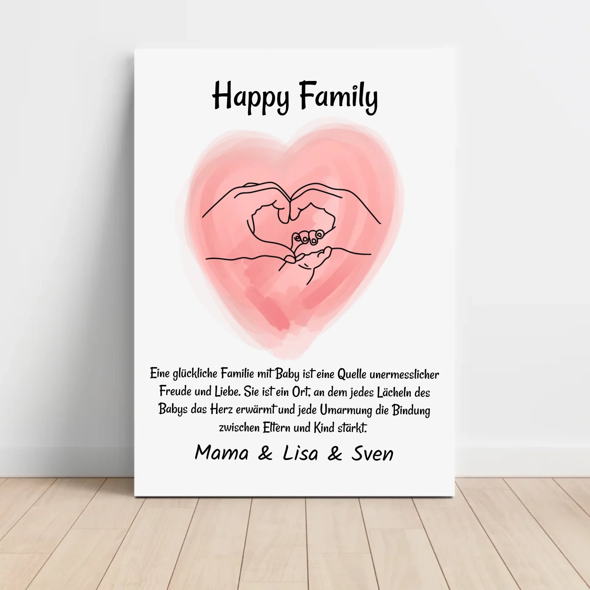 Neugeborenes Baby Poster Geschenk Linien Hände Mama Papa und Baby Personalisiert - Cantty