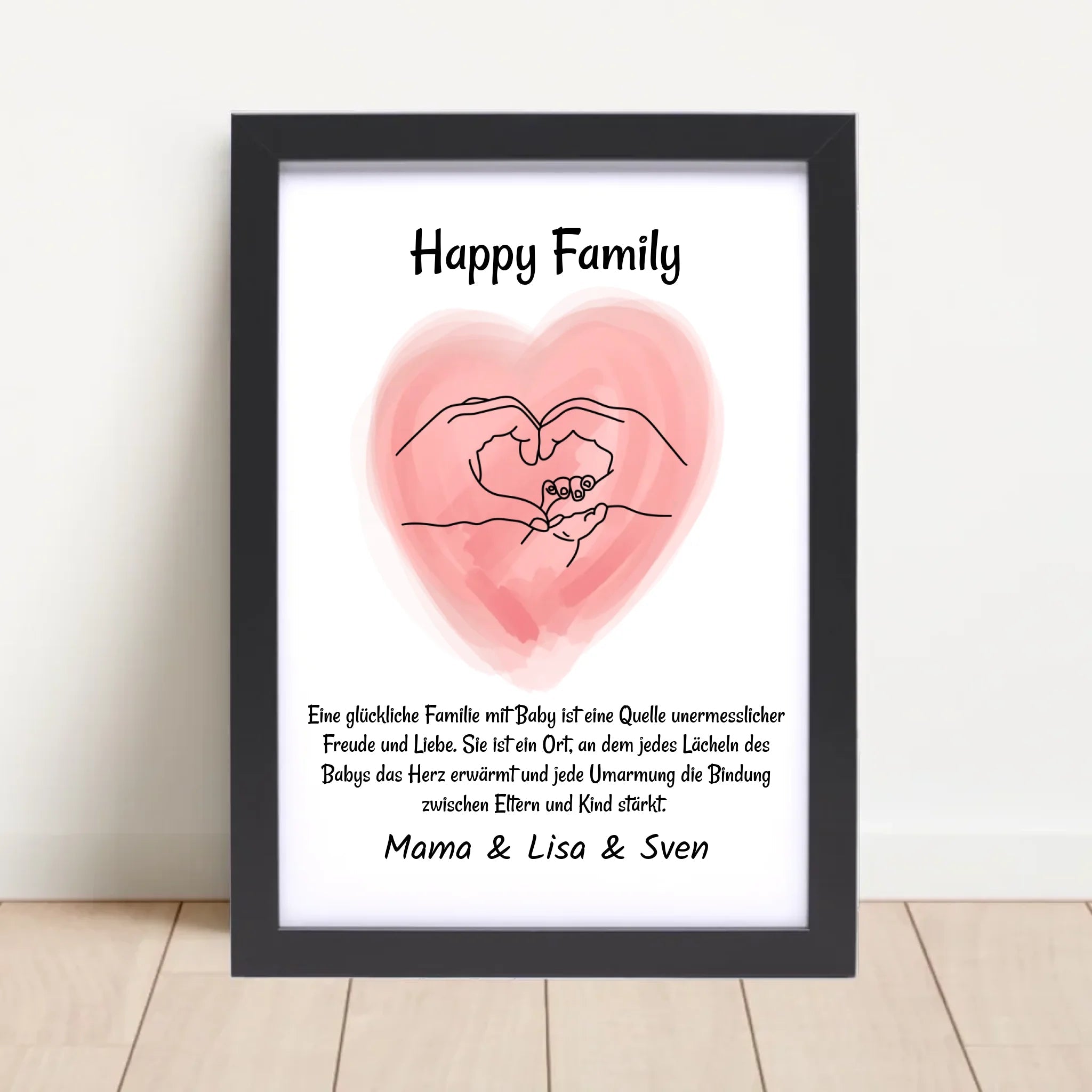 Neugeborenes Baby Poster Geschenk Linien Hände Mama Papa und Baby Personalisiert - Cantty