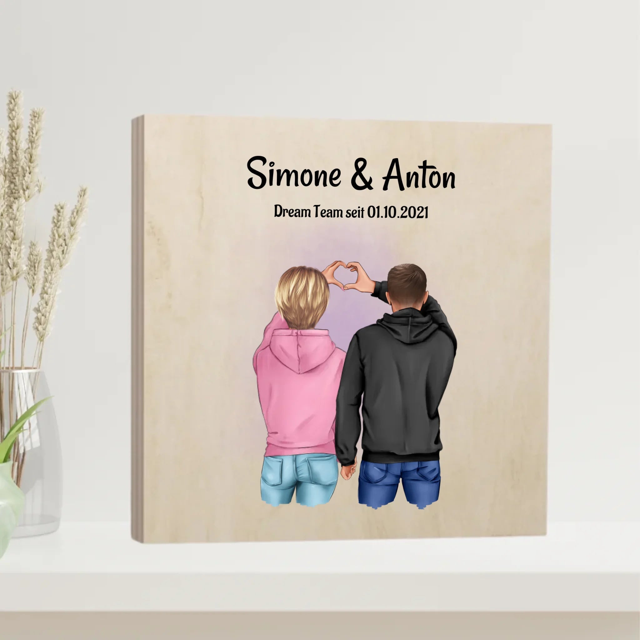 Paar Bild Jahrestag Geschenk Holzdruck personalisiert - Cantty