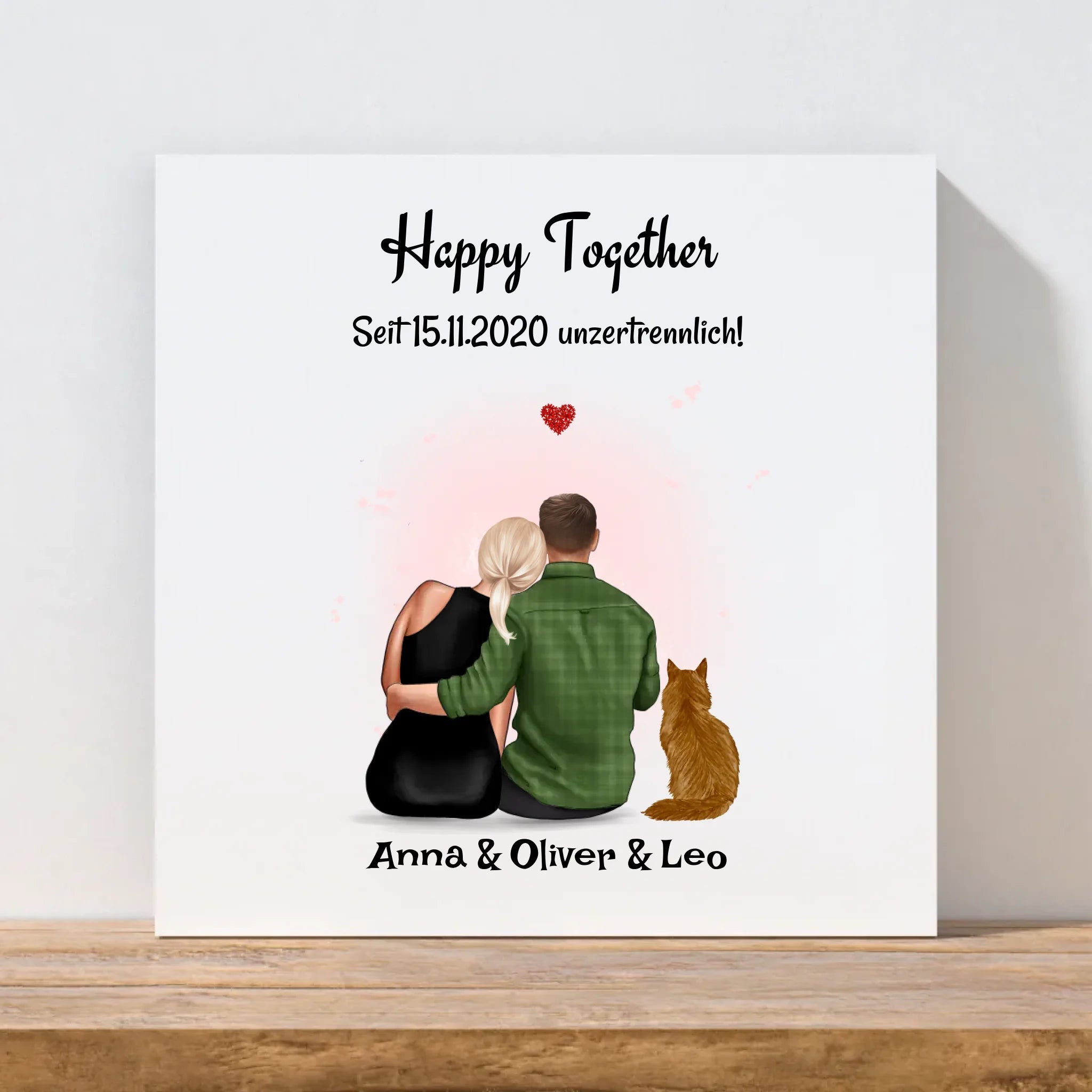 Paar mit Katze Geschenk Leinwand persönlich - Cantty