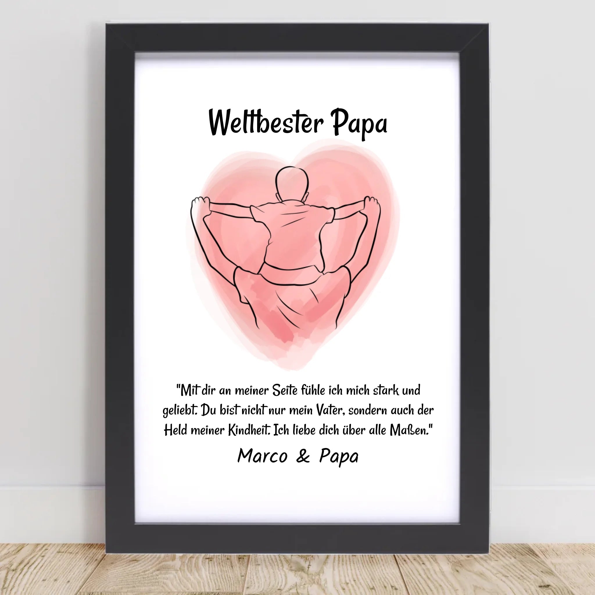 Papa Kind Linienkust Poster Geschenk personalisiert mit Spruch für Vater zum Geburtstag, Vatertag oder Weihnachten - Cantty