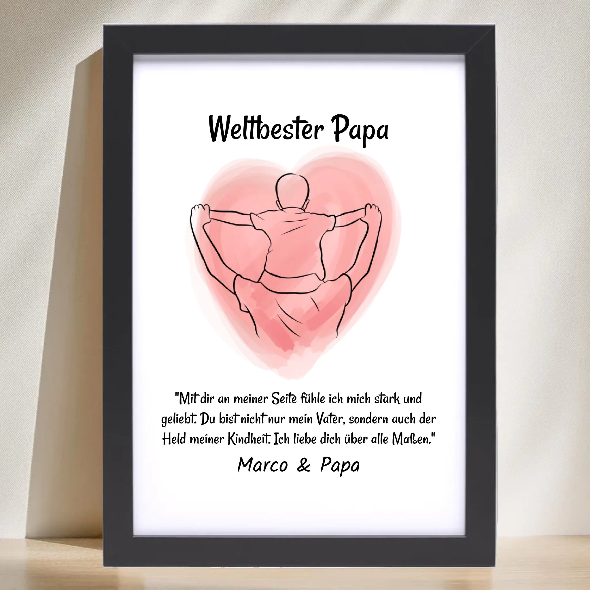 Papa Kind Linienkust Poster Geschenk personalisiert mit Spruch für Vater zum Geburtstag, Vatertag oder Weihnachten - Cantty