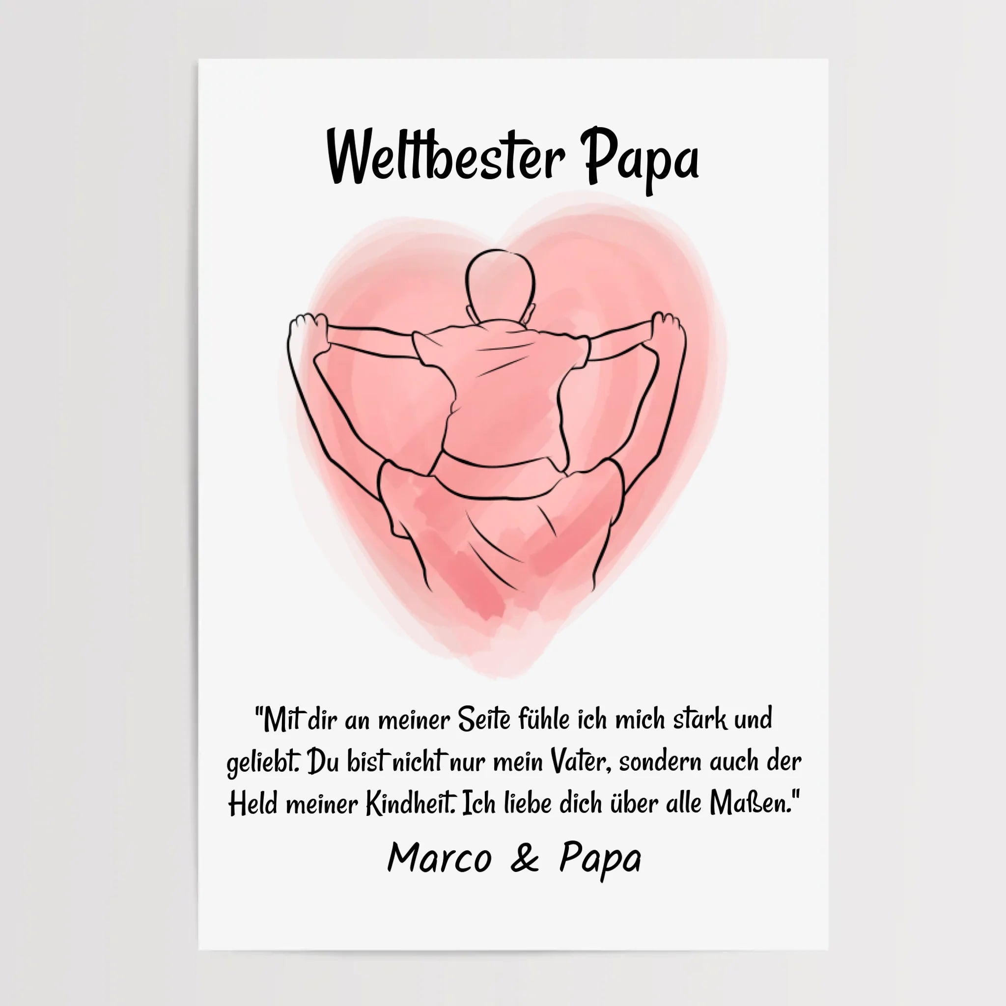 Papa Kind Linienkust Poster Geschenk personalisiert mit Spruch für Vater zum Geburtstag, Vatertag oder Weihnachten - Cantty