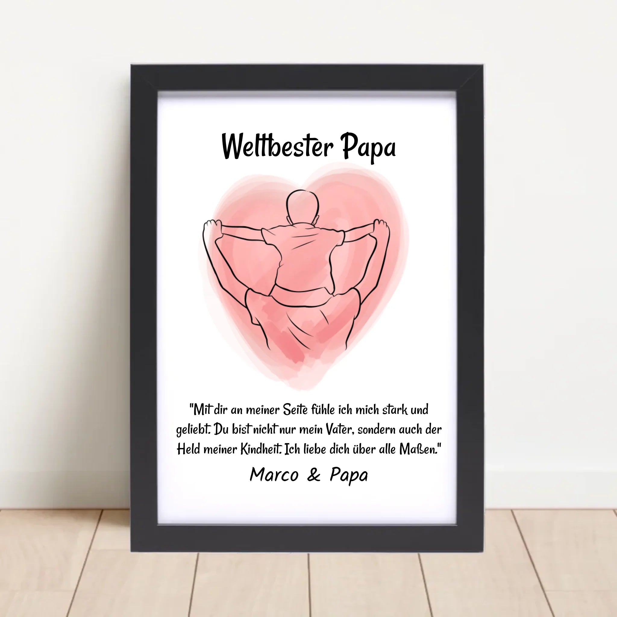 Papa Kind Linienkust Poster Geschenk personalisiert mit Spruch für Vater zum Geburtstag, Vatertag oder Weihnachten - Cantty