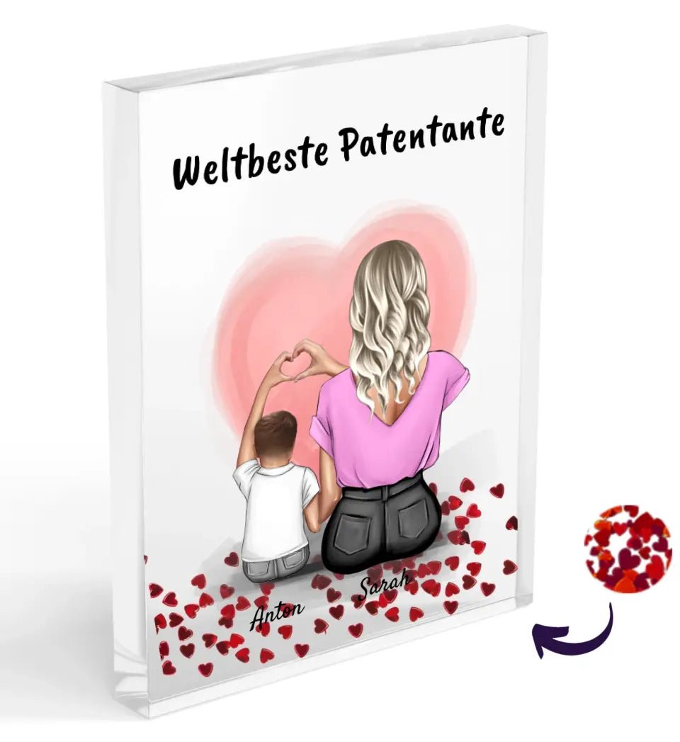 Patentante Junge Bild personalisiert Acrylglas Block mit Konfetti - Cantty