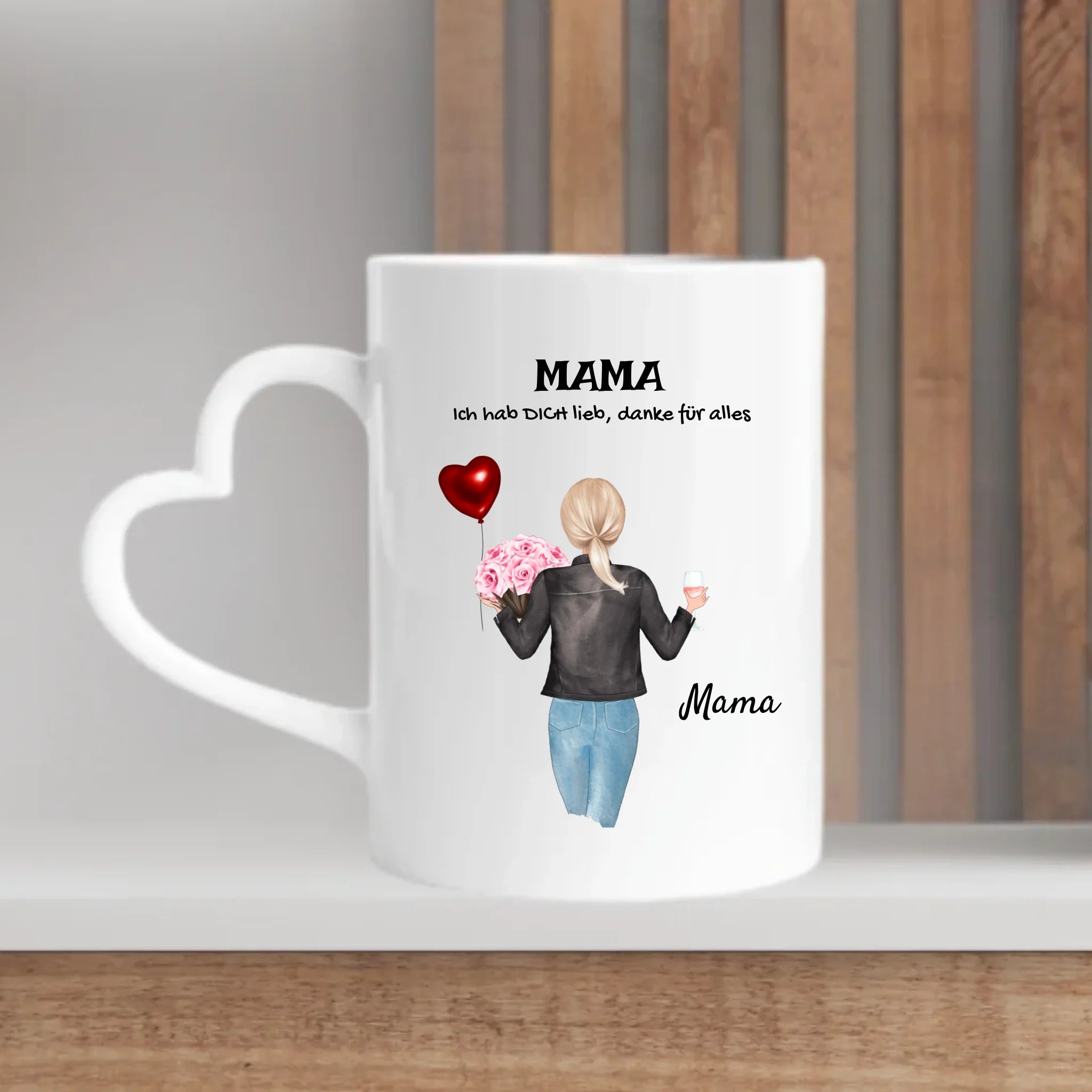 Personalisierte Tasse für Mama mit Herz Henkel - Cantty