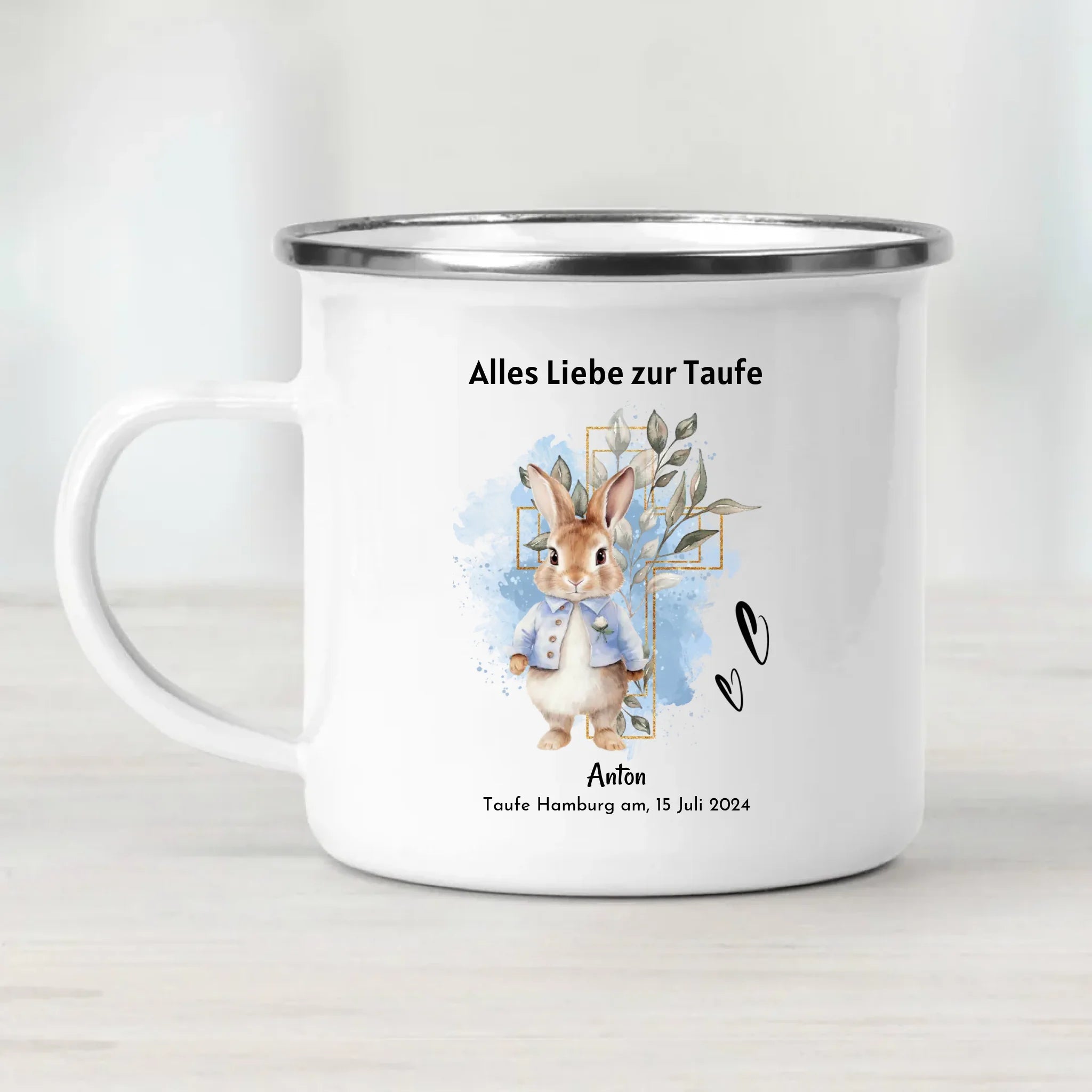 Personalisierte Tasse zur Taufe für Jungen - Cantty