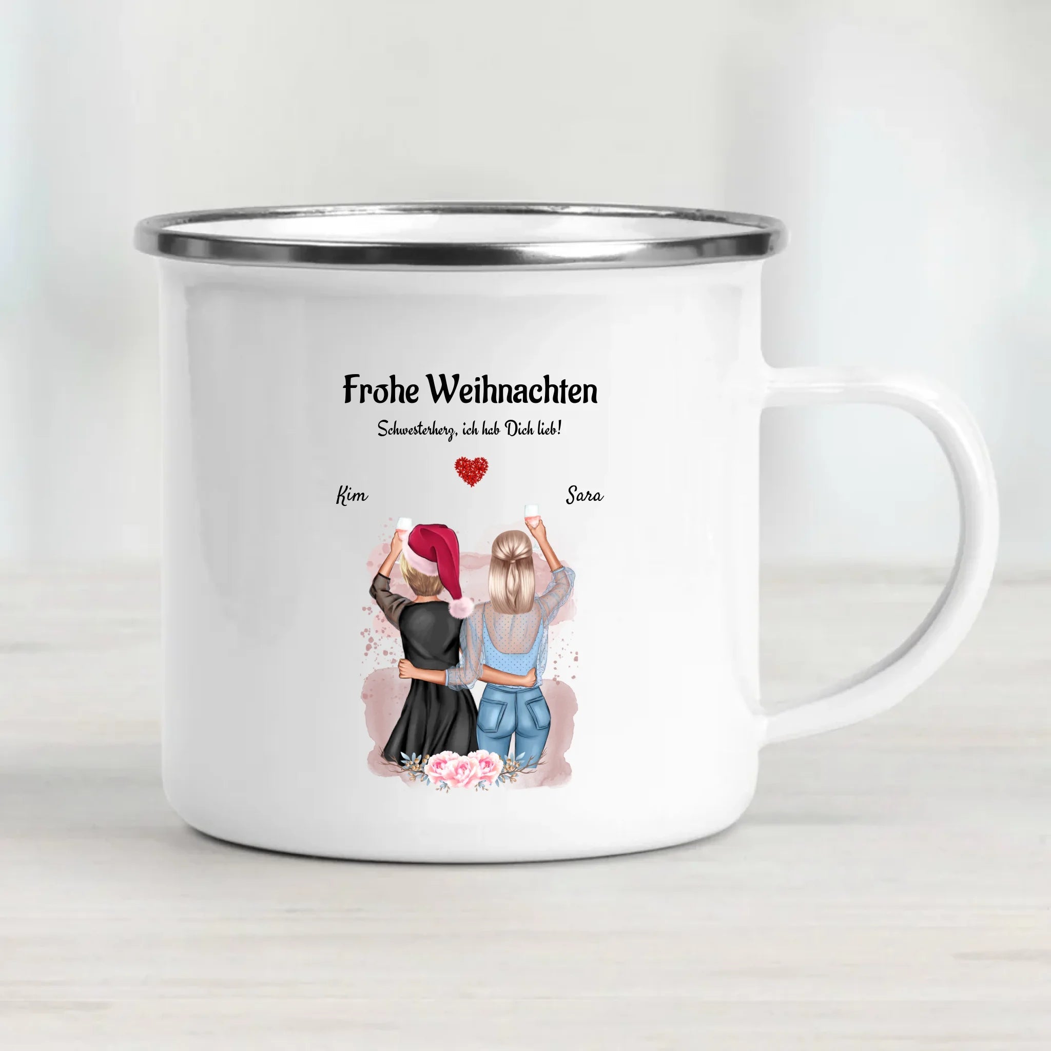 Schwester Keramik & Emaille Tasse Geschenk Weihanchten personalisiert - Cantty