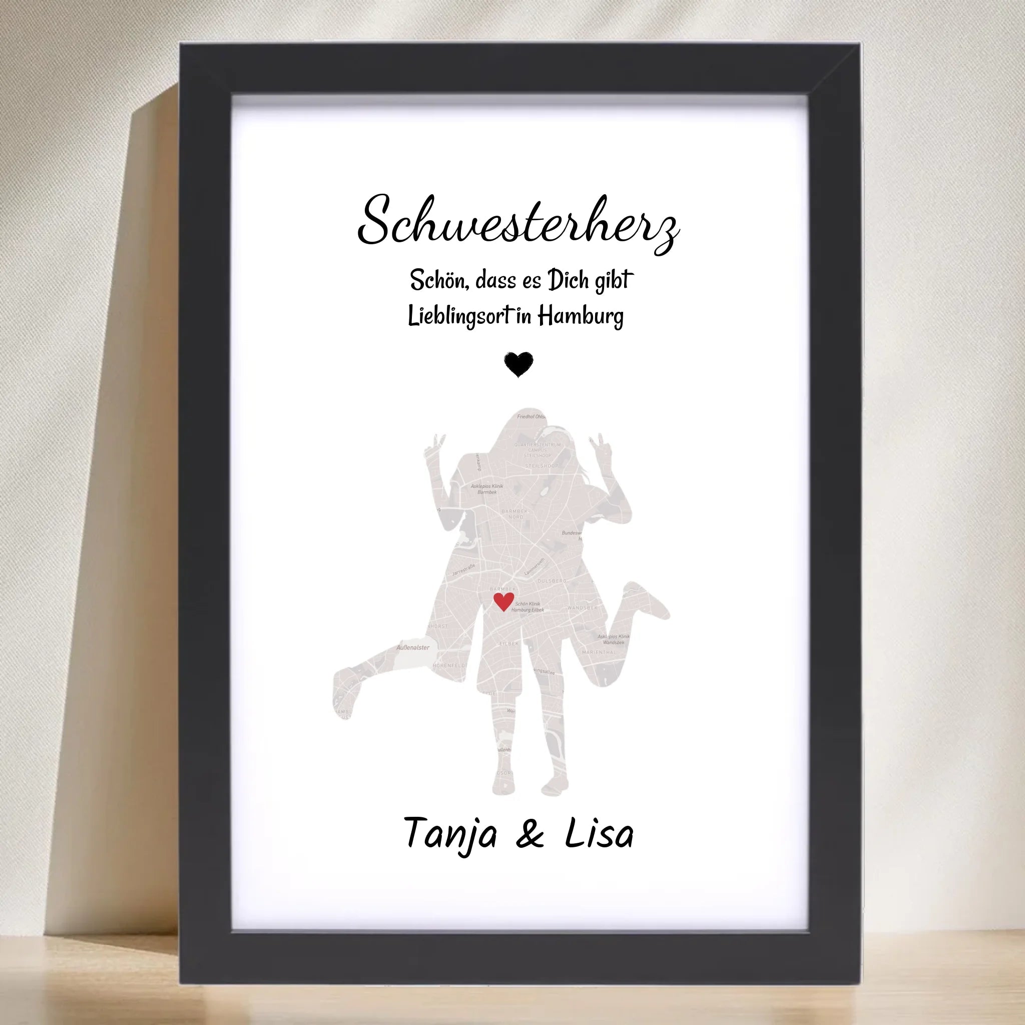 Schwester Lieblingsort Stadtkarte Koordinatenposter personalisiert - Cantty