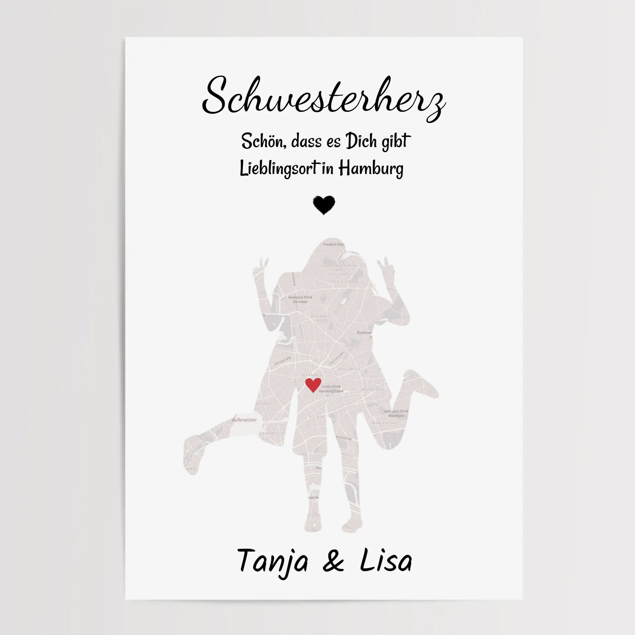 Schwester Lieblingsort Stadtkarte Koordinatenposter personalisiert - Cantty