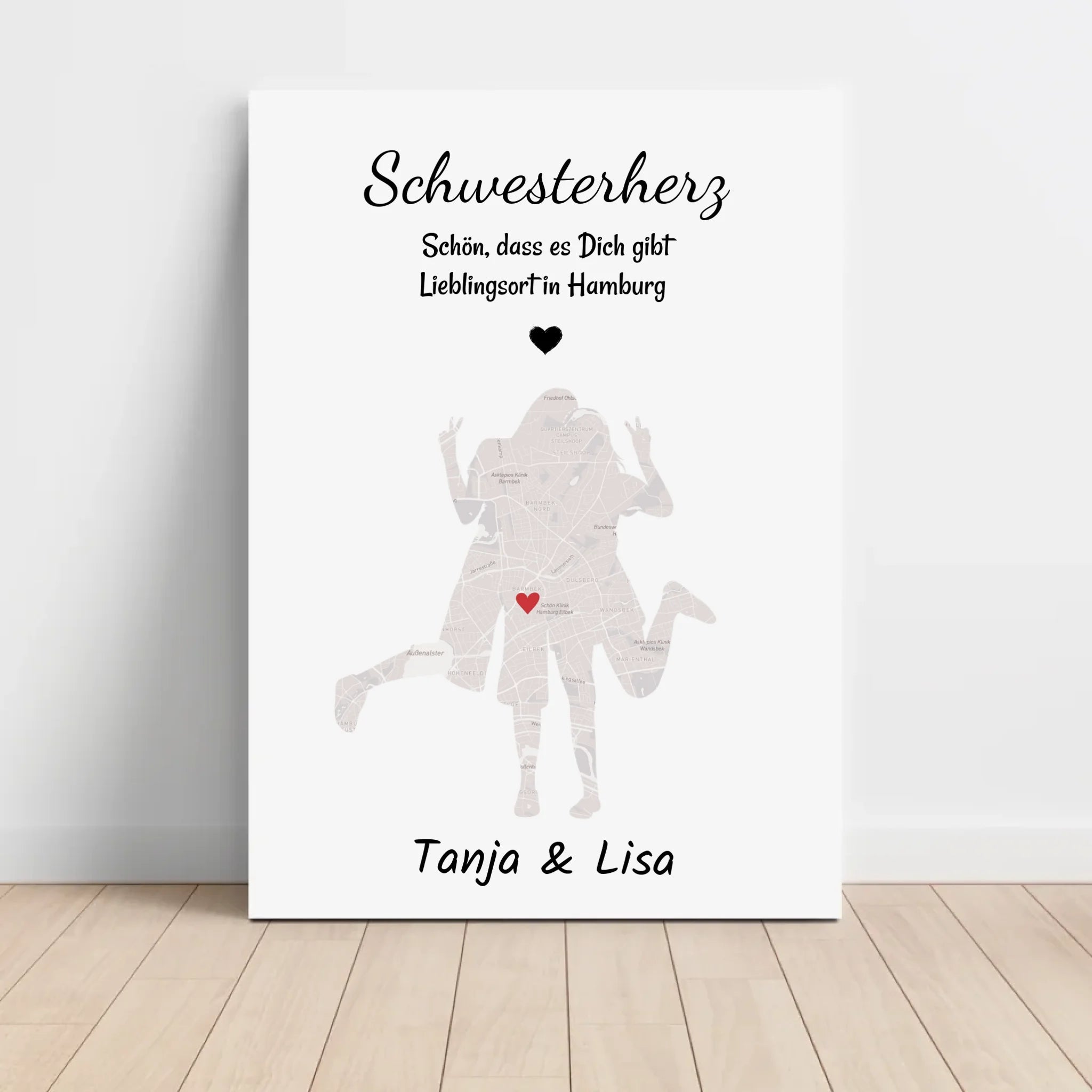 Schwester Lieblingsort Stadtkarte Koordinatenposter personalisiert - Cantty