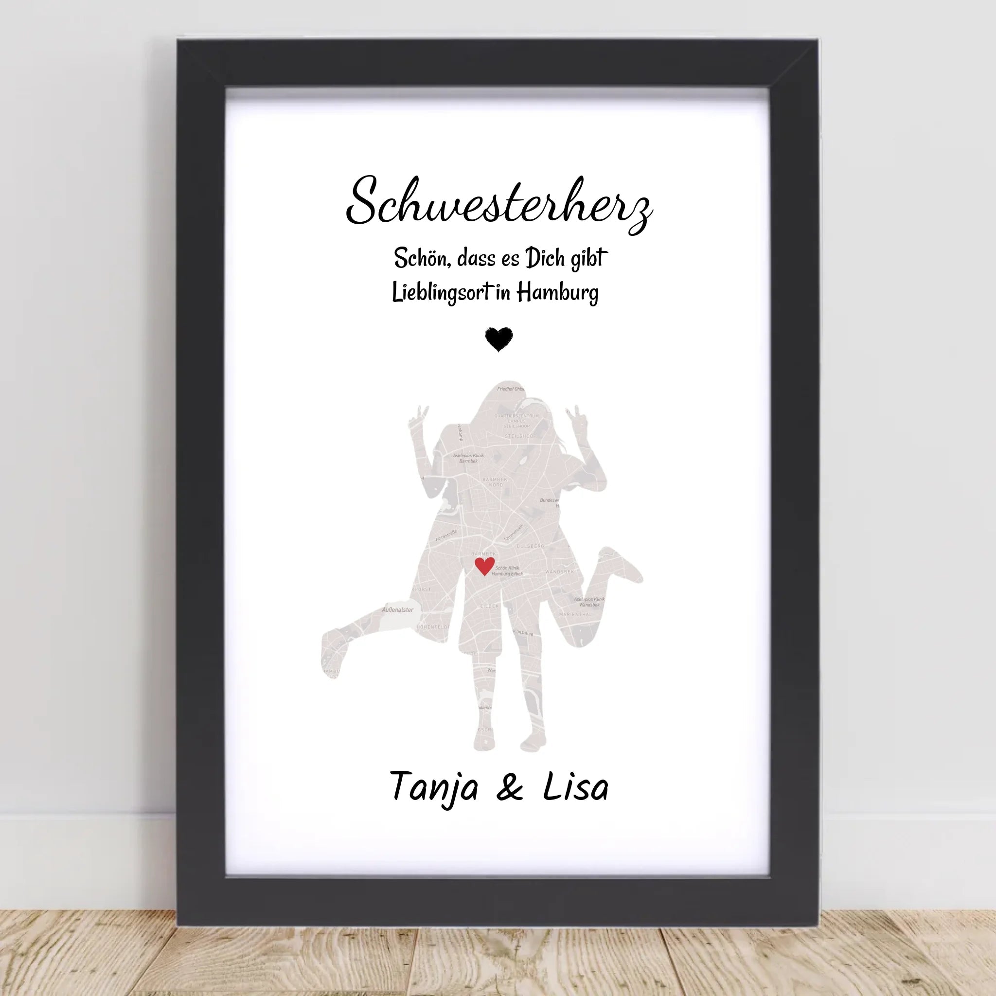 Schwester Lieblingsort Stadtkarte Koordinatenposter personalisiert - Cantty