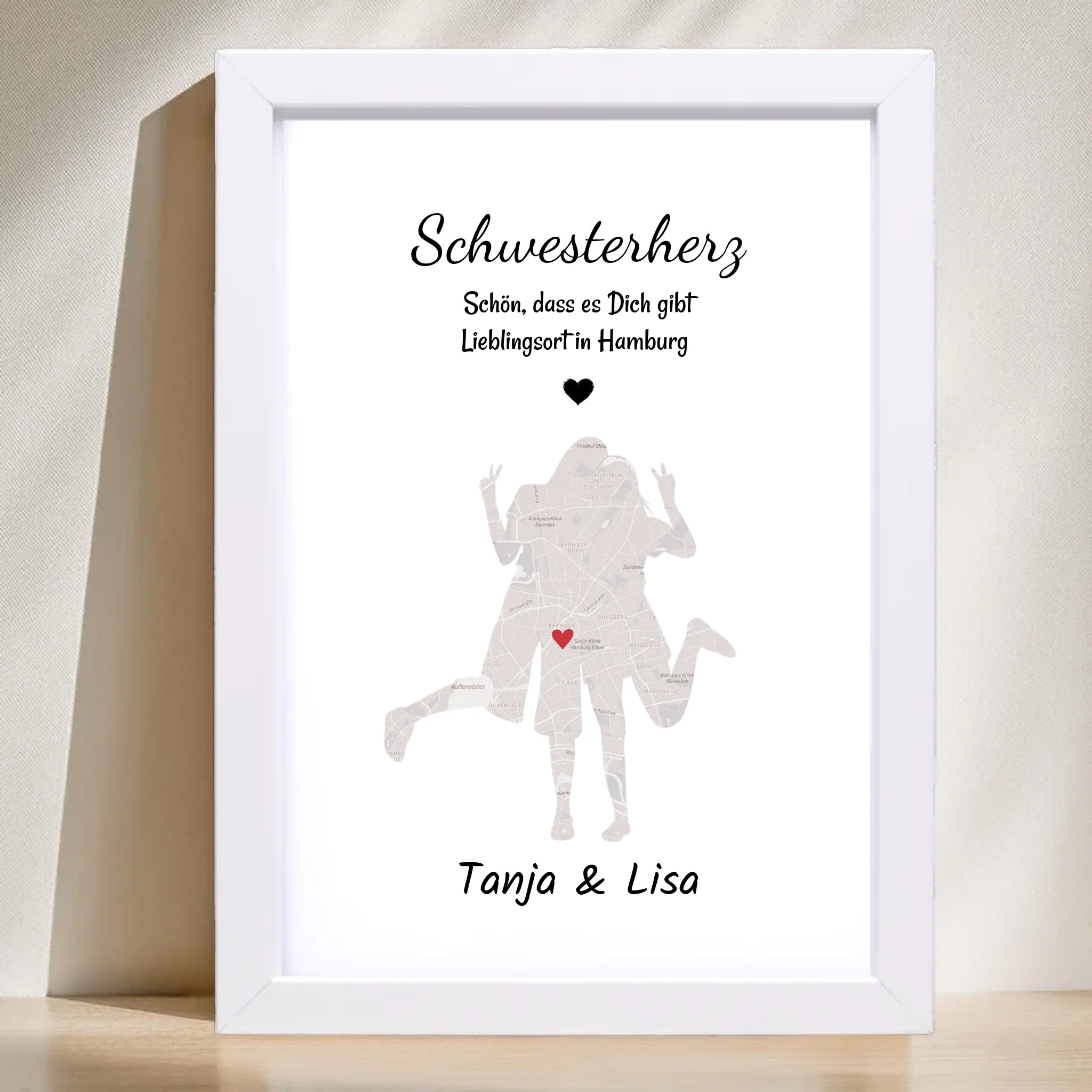 Schwester Lieblingsort Stadtkarte Koordinatenposter personalisiert - Cantty