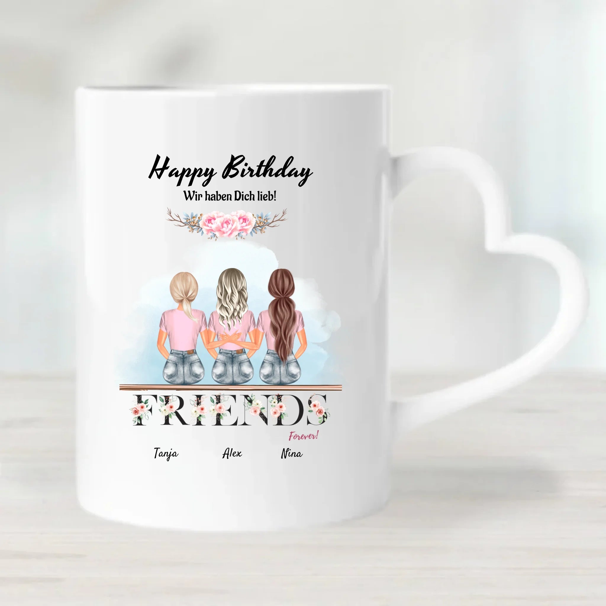 Tasse 3 Freundinnen Geburtstag Geschenk personalisiert - Cantty