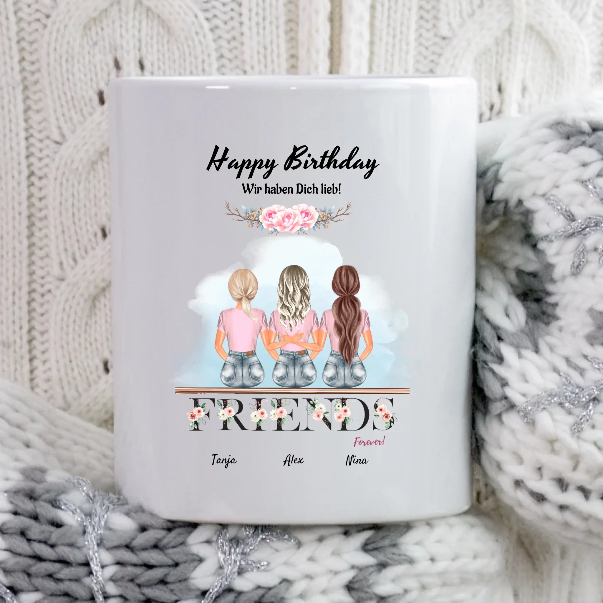 Tasse 3 Freundinnen Geburtstag Geschenk personalisiert - Cantty