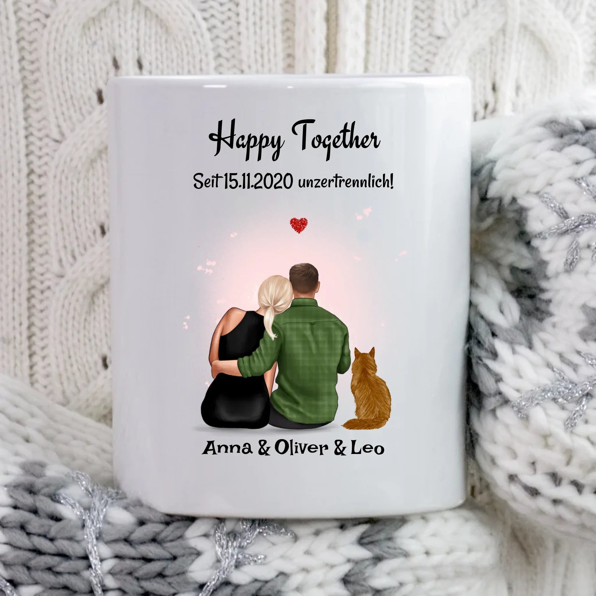 Tasse Paar mit Katze Geschenk personalisiert - Cantty
