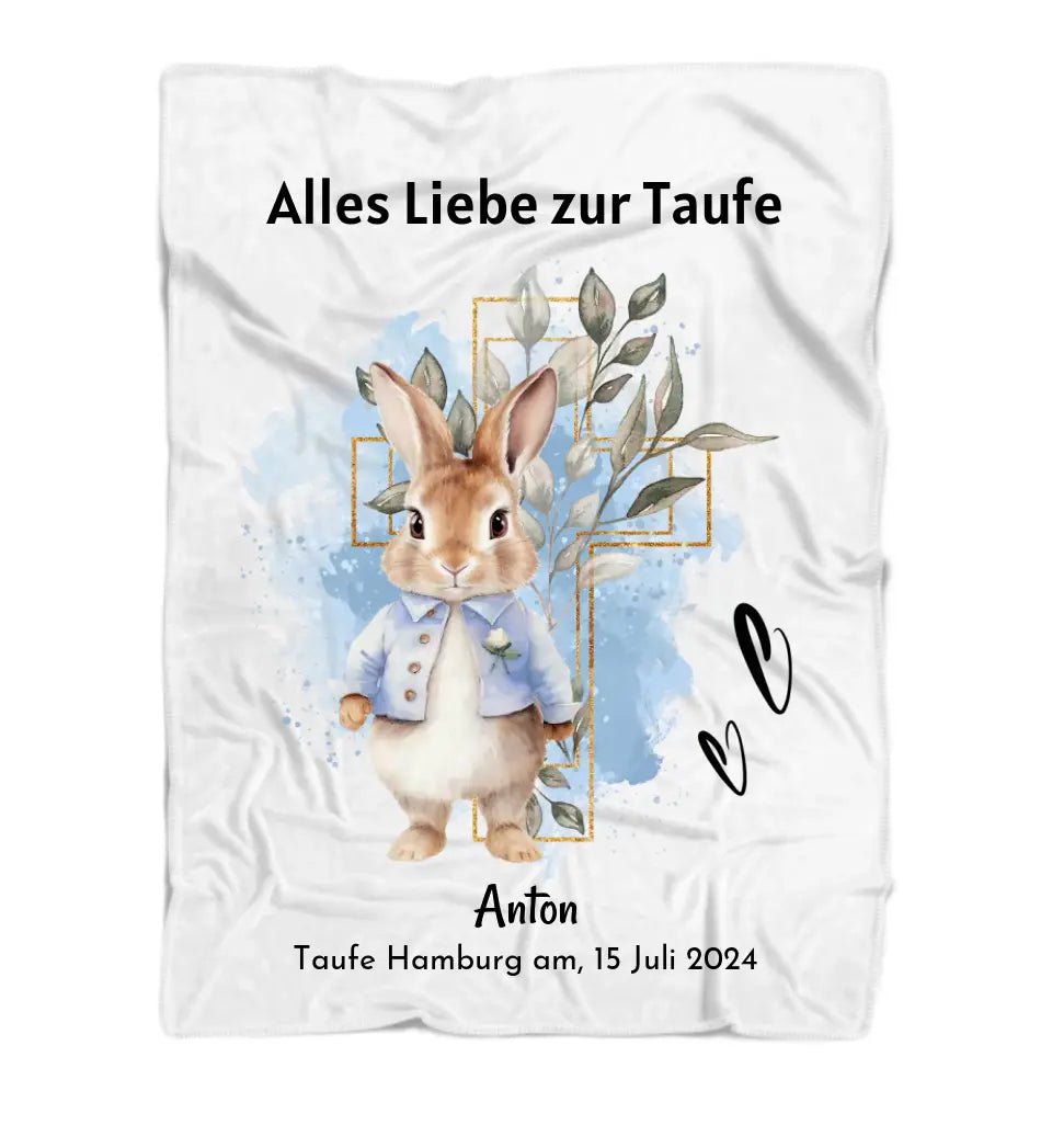 Taufgeschenk Junge Decke mit Name & Datum personalisiert - Cantty