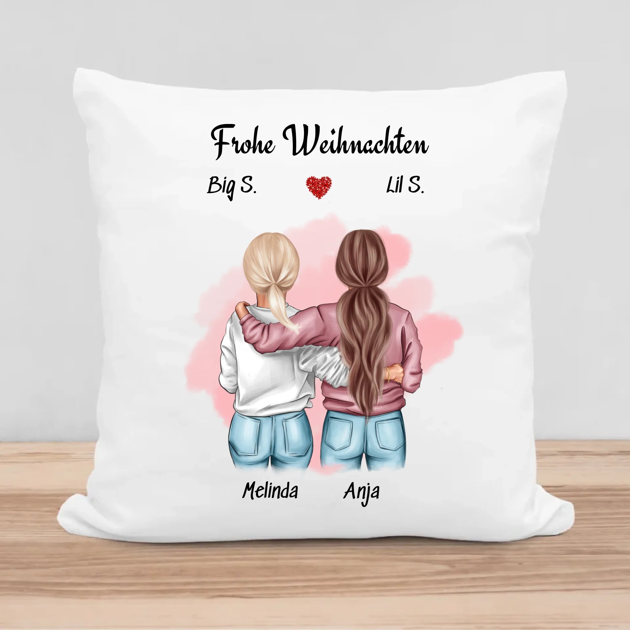 Weihnachtsgeschenk 2 Schwestern Kissen Bild personalisiert - Cantty