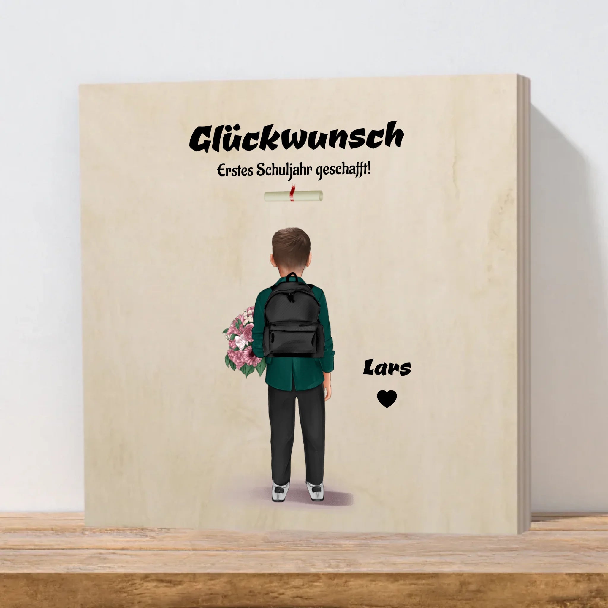 Zeugnisgeschenk Junge Holz Bild personalisiert - Cantty
