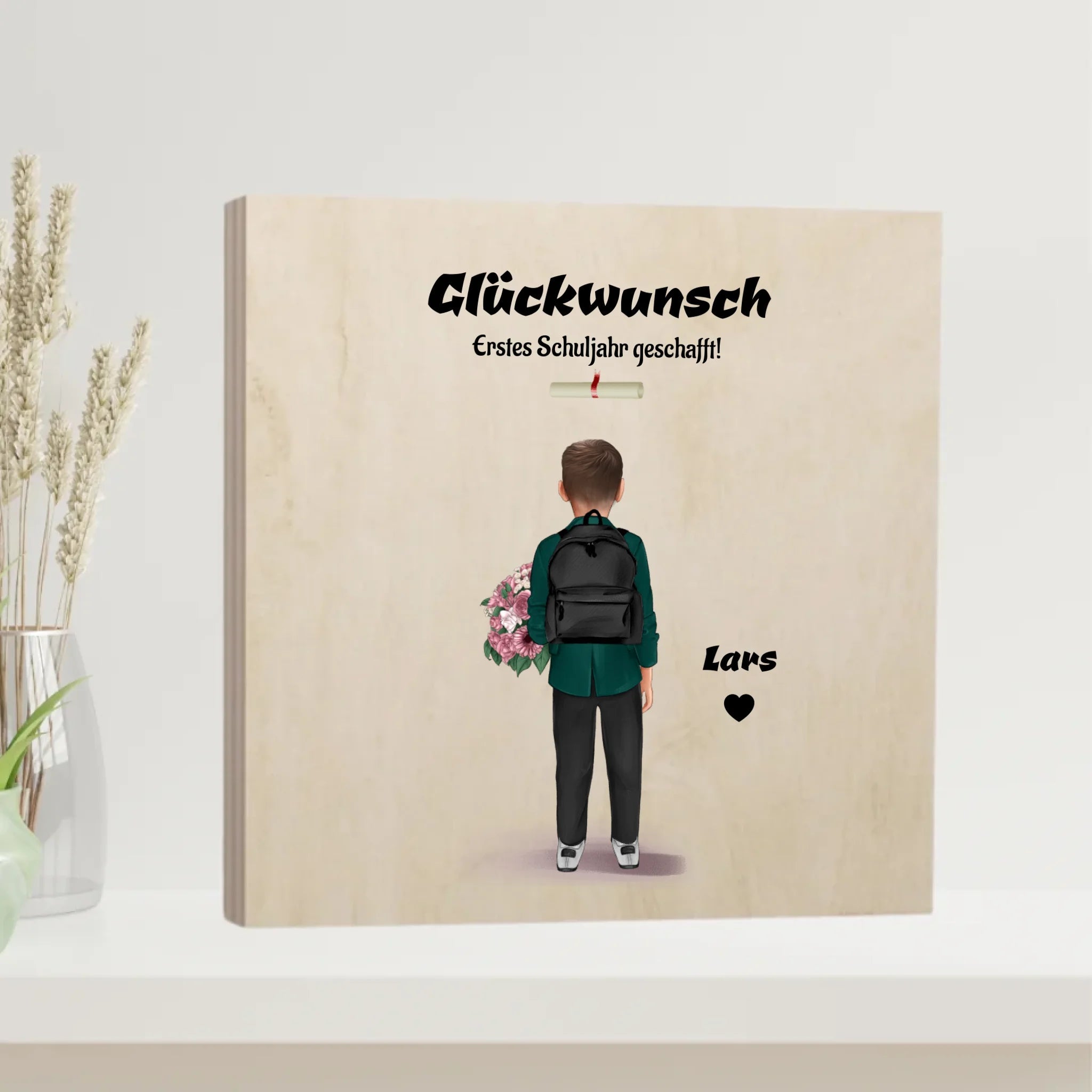 Zeugnisgeschenk Junge Holz Bild personalisiert - Cantty