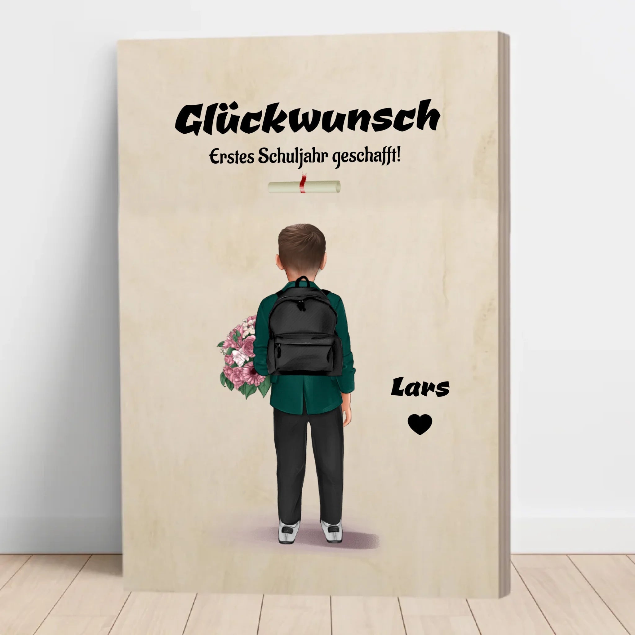 Zeugnisgeschenk Junge Holz Bild personalisiert - Cantty