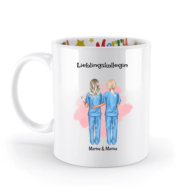 Krankenschwester Kolleginnen Weihnachtstasse personalisiert - Cantty