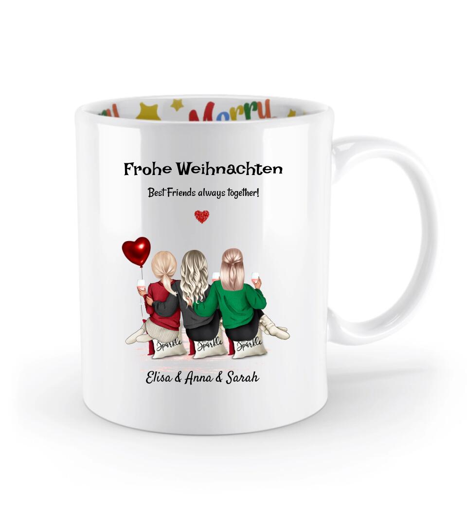 Weihachtstasse 3 Freundinnen Geschenk personalisiert - Cantty