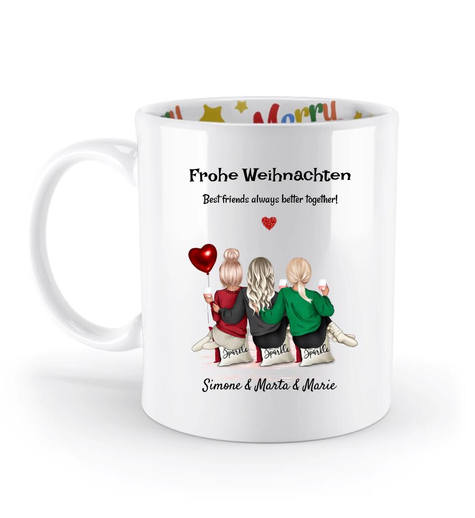 Weihnachtsgeschenk Tasse 3 Freundinnen personalisiert - Cantty