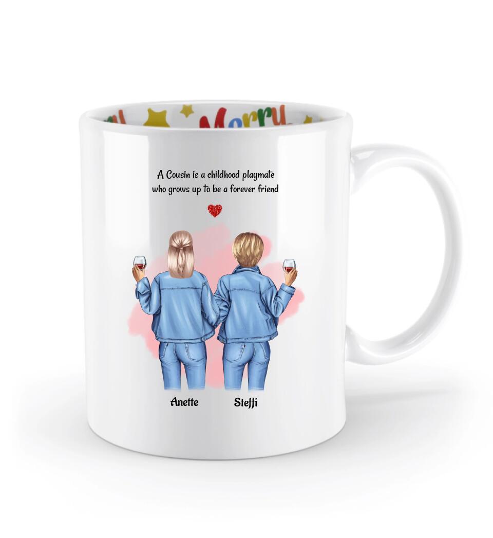 Weihnachtstasse Geschenk für Cousine personalisiert - Cantty