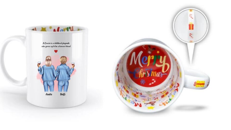Weihnachtstasse Geschenk für Cousine personalisiert - Cantty