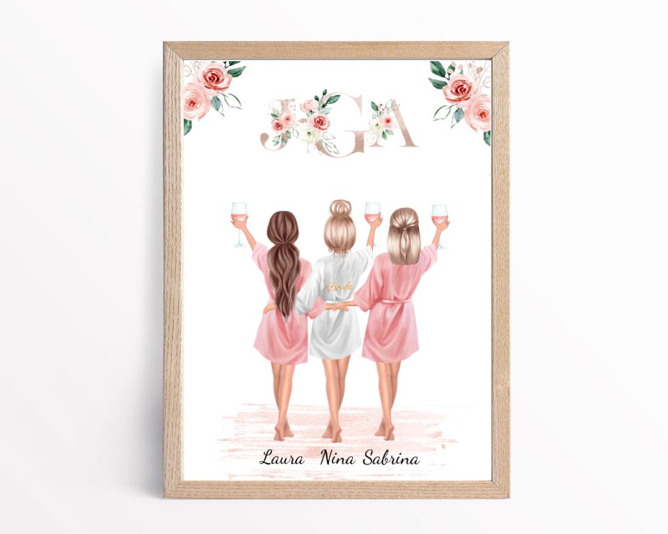 3 Freundinnen Poster & Bild Geschenk selber personalisieren - Cantty