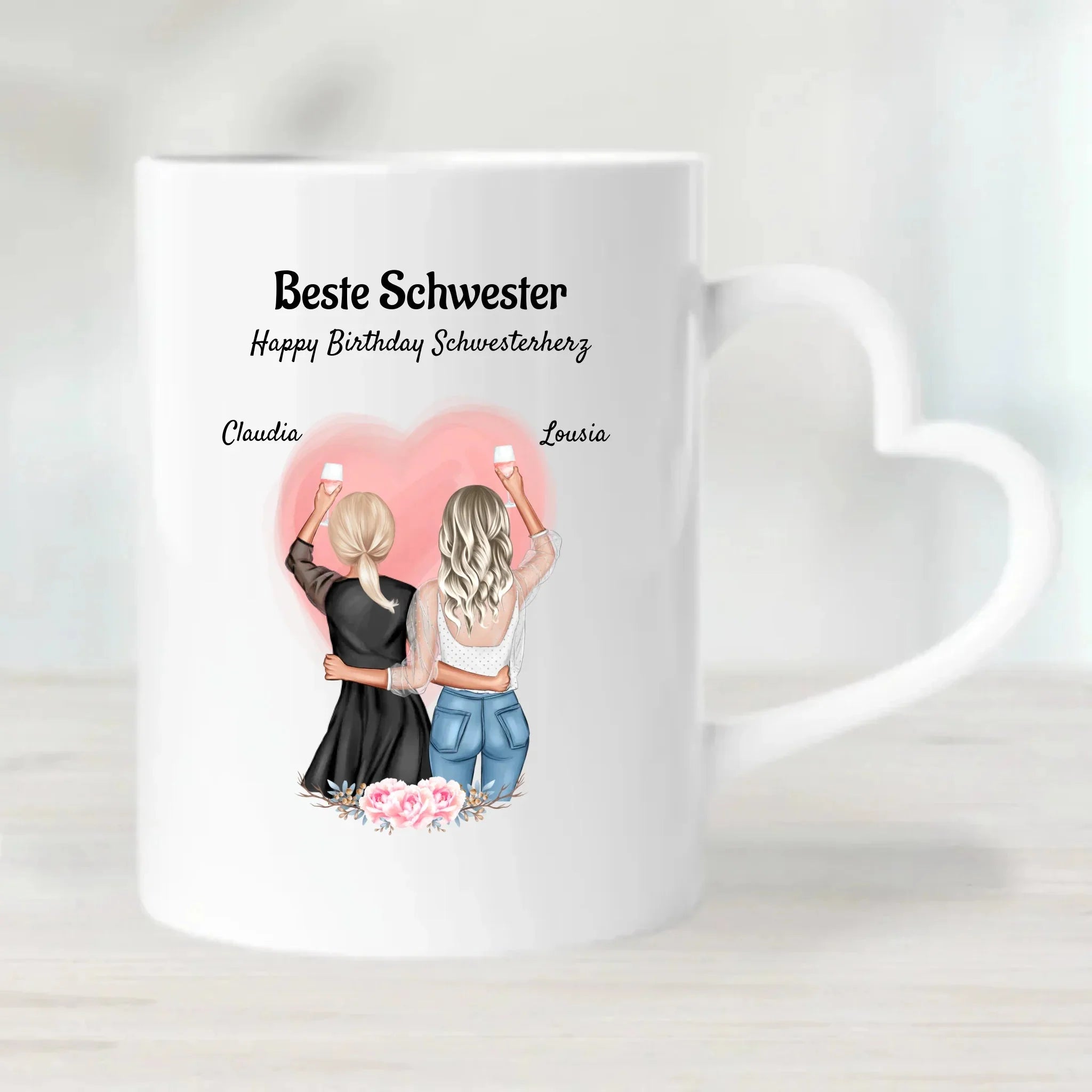 Schwester Tasse personalisiert mit Namen und Outfit selber gestalten