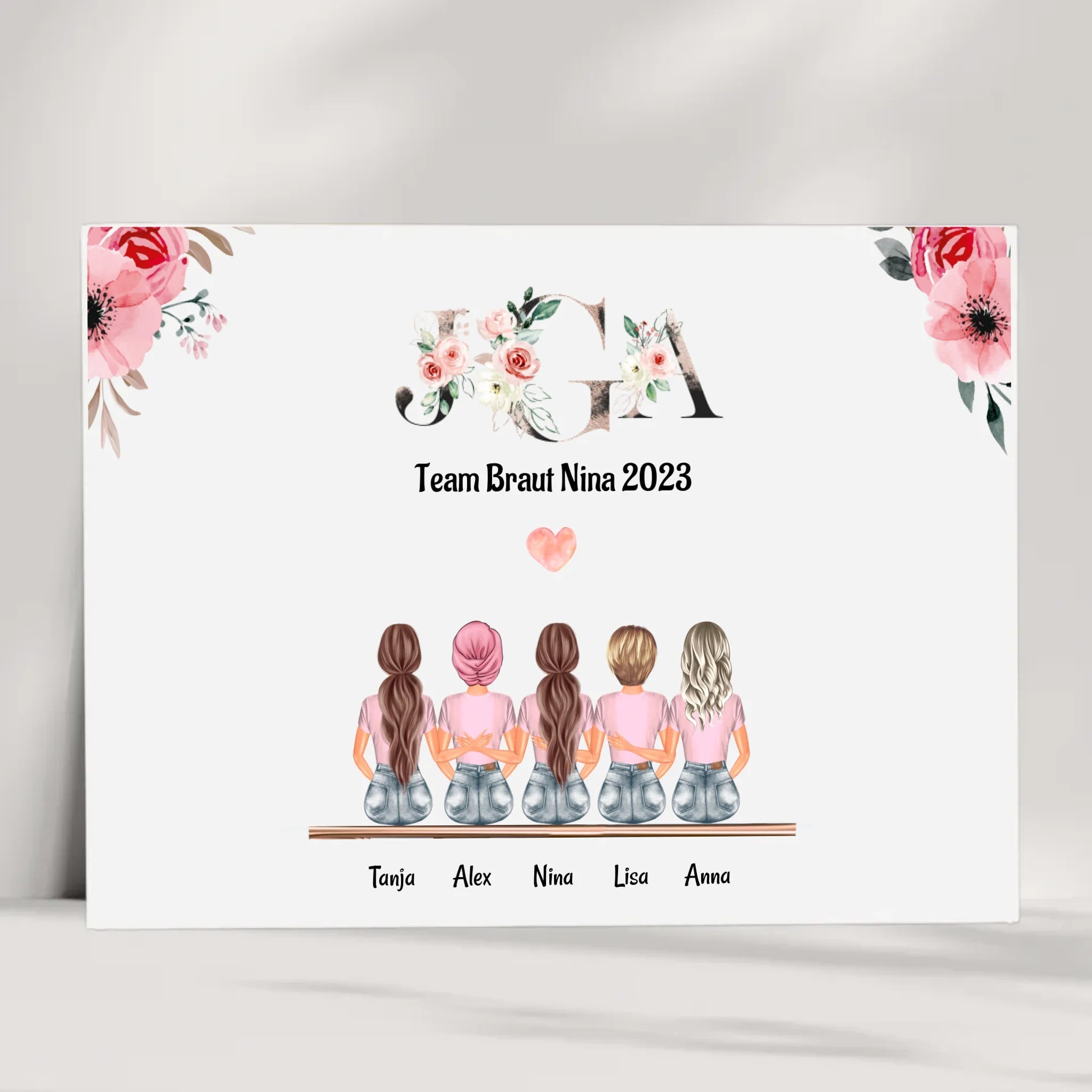 5 Freundinnen Bild Geburtstag & JGA Geschenk personalisiert - Cantty