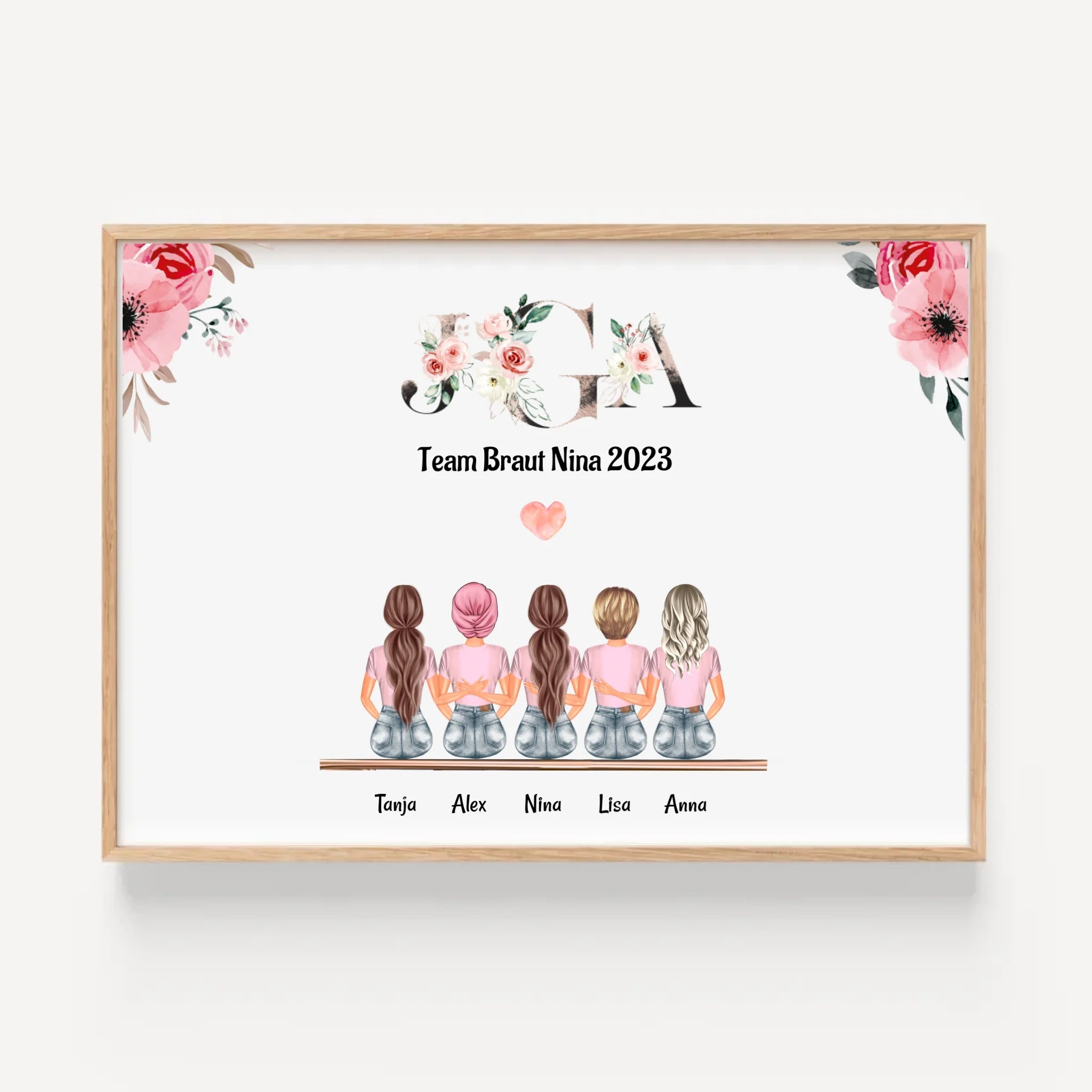 5 Freundinnen Bild Geburtstag & JGA Geschenk personalisiert - Cantty