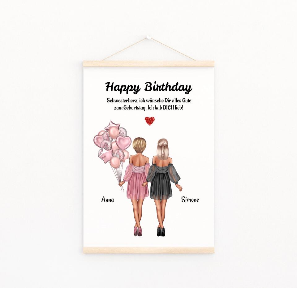 2 Schwestern Leinwandbild Geschenk personalisiert