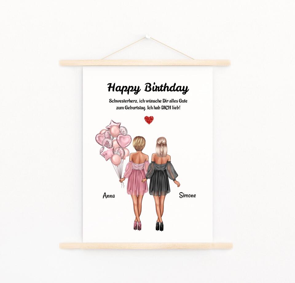 2 Schwestern Leinwandbild Geschenk personalisiert
